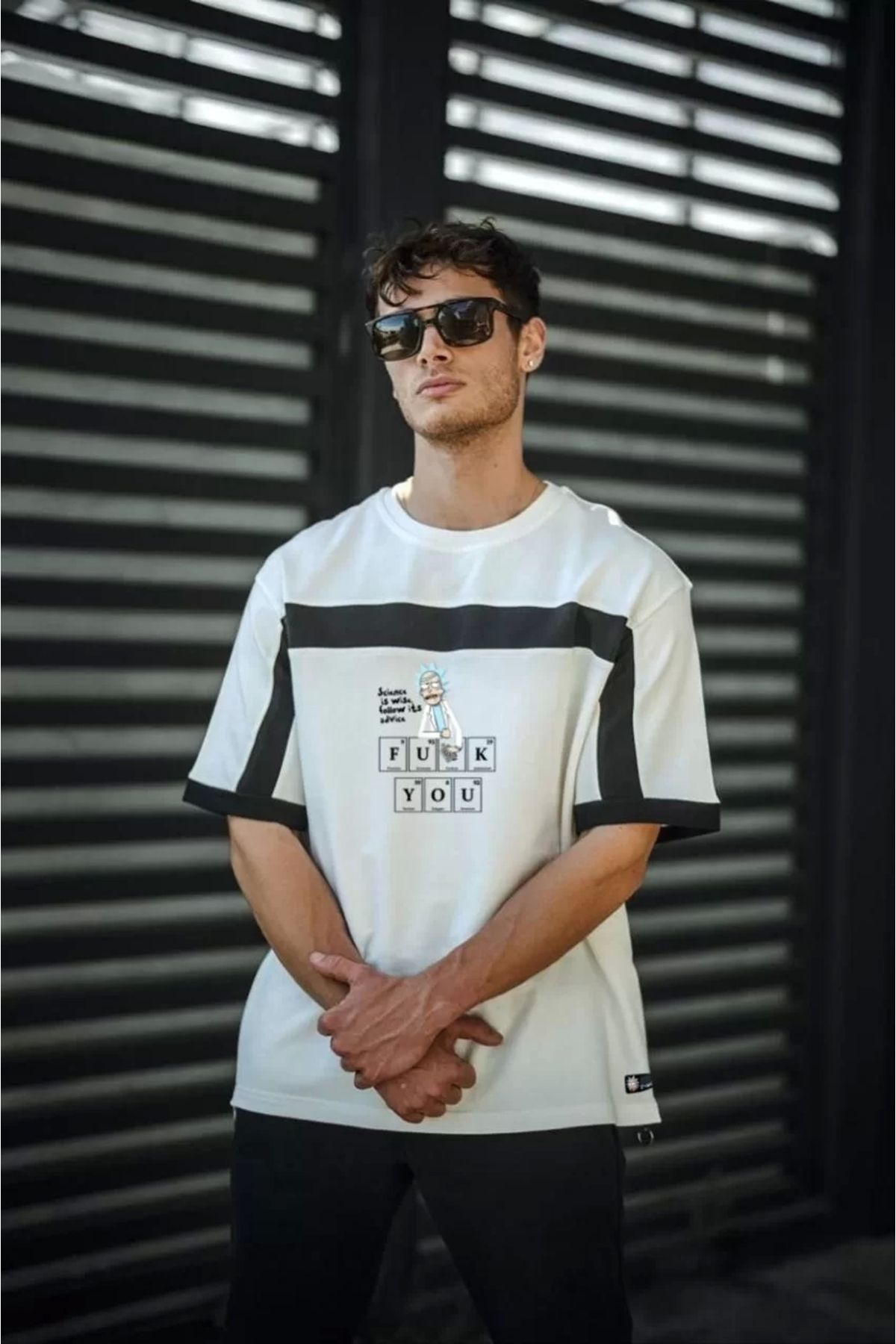 CVS Unisex İki Yandan Fermuarlı Parçalı Baskılı Oversize T-shirt - Beyaz