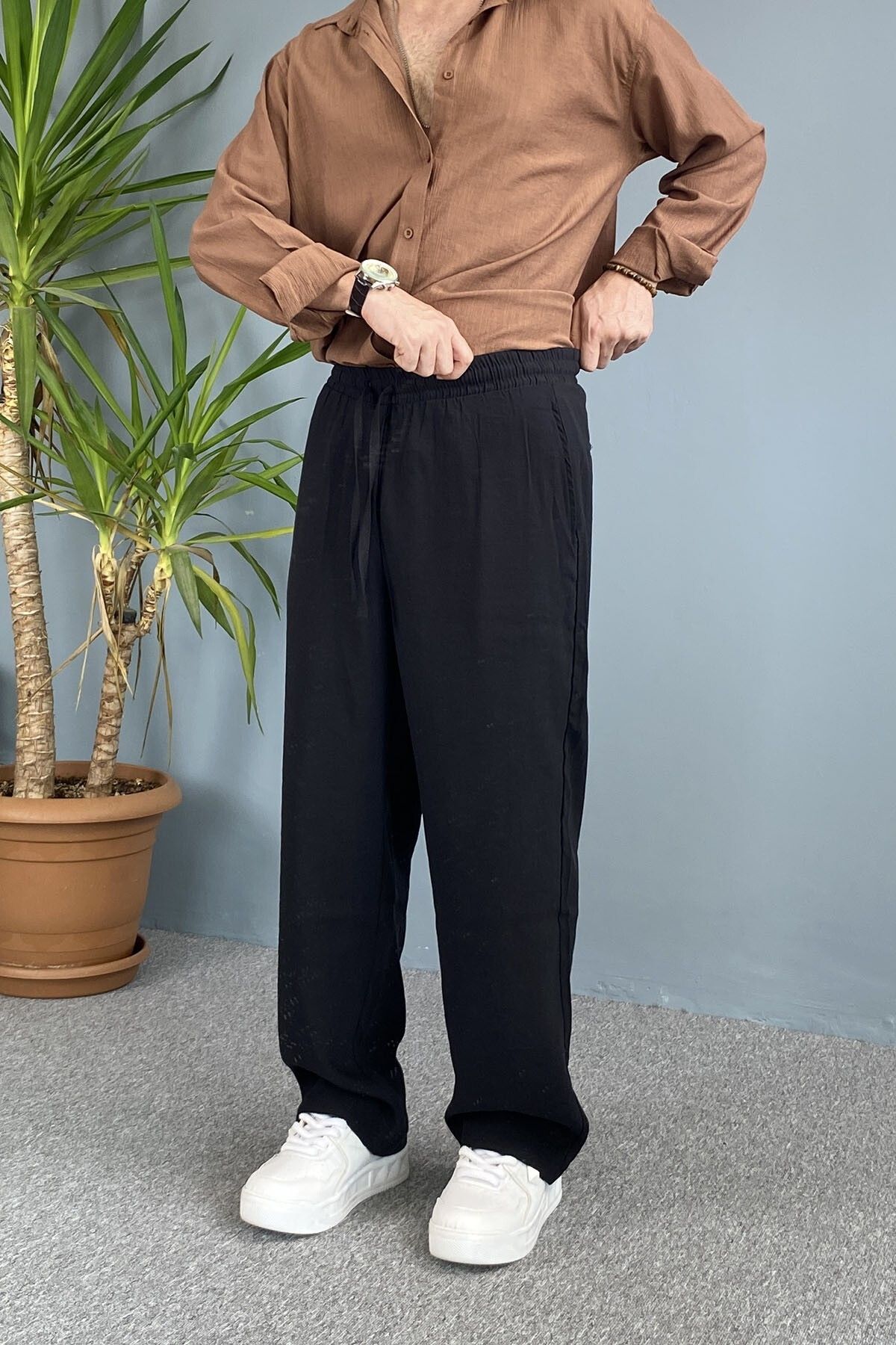 Alışveriş Sokağı Modal Kumaş Bağcıklı Baggy Pantolon