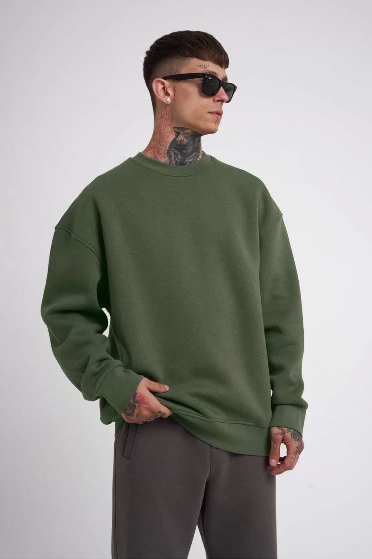 CVS Unisex Biskilet Yaka Üç İplik SweatShirt - Haki
