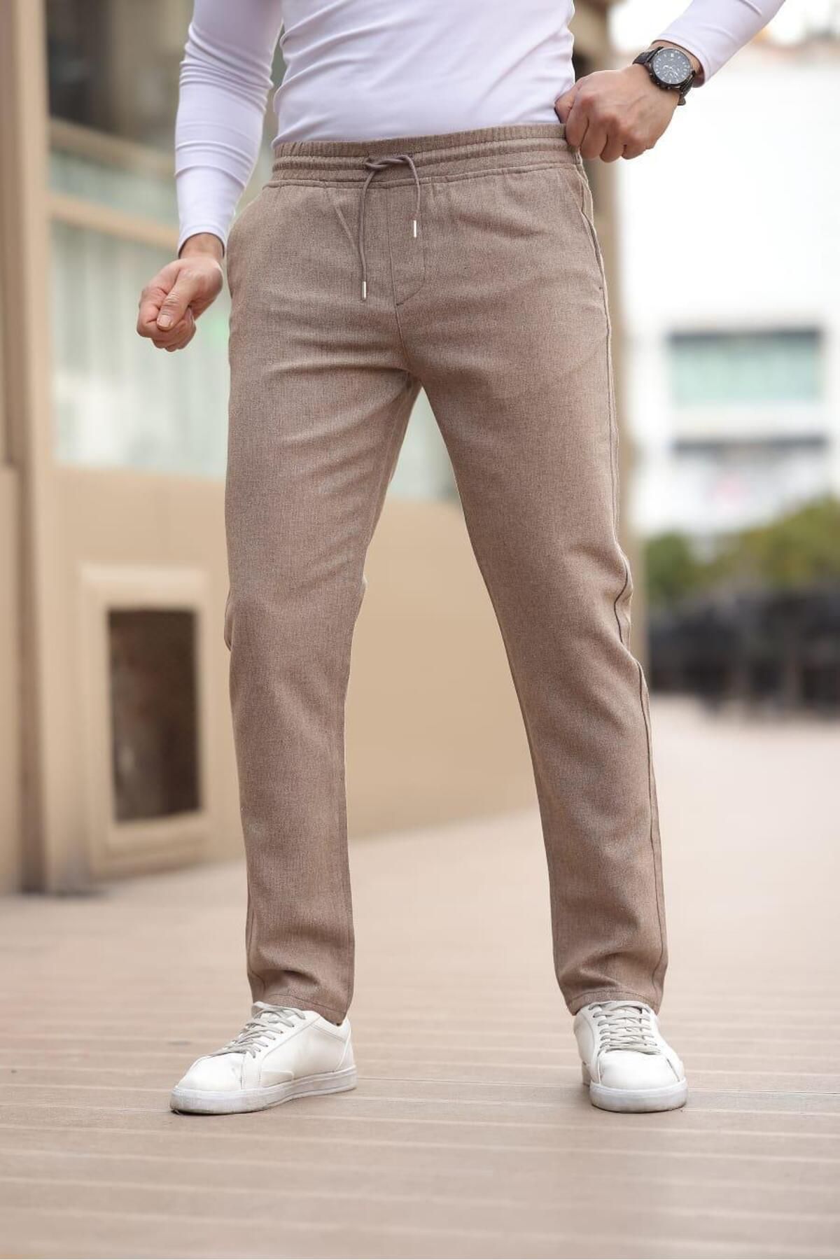 Afri Düğmesiz Düz Kumaş Vizon Jogger Pantolon