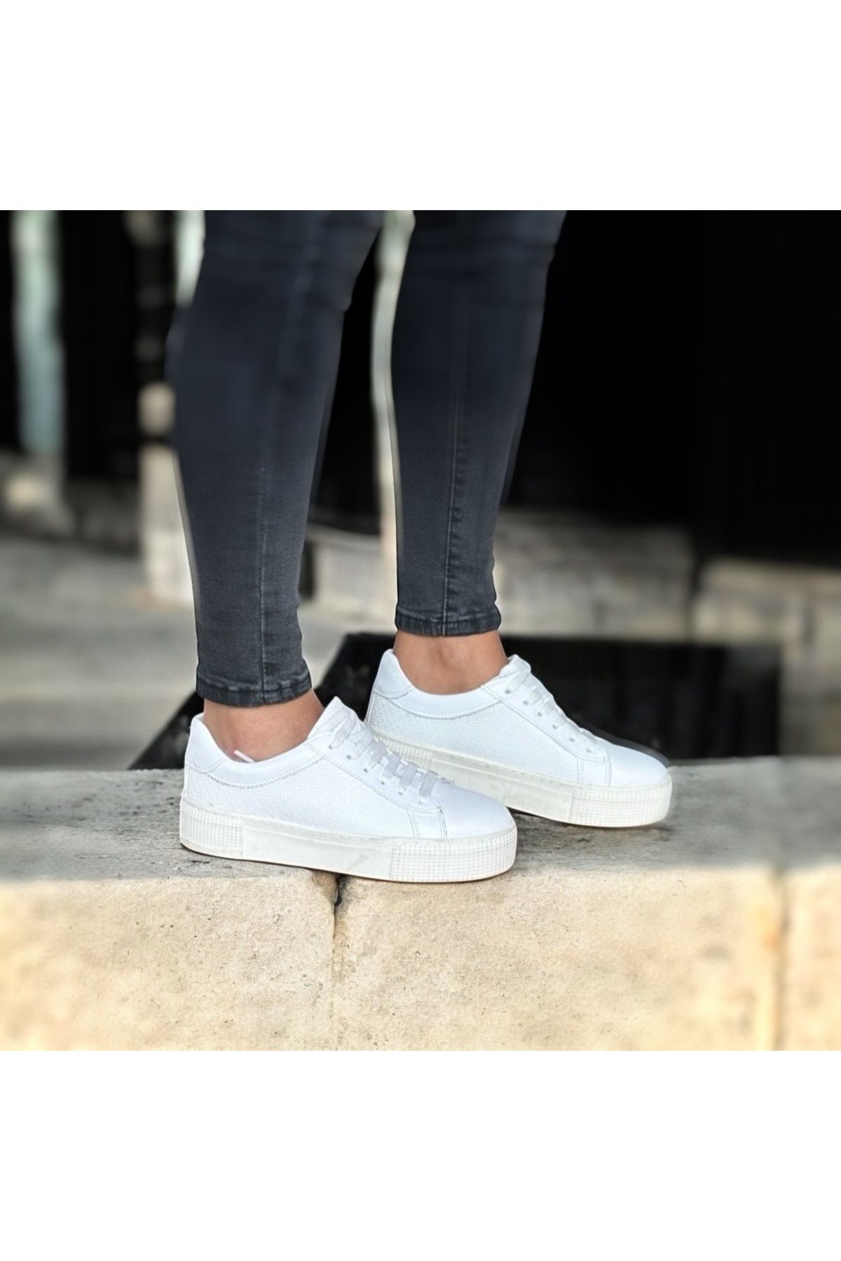 NEVE SHOES Beyaz Deri Kadın Bağcıklı Spor Ayakkabı