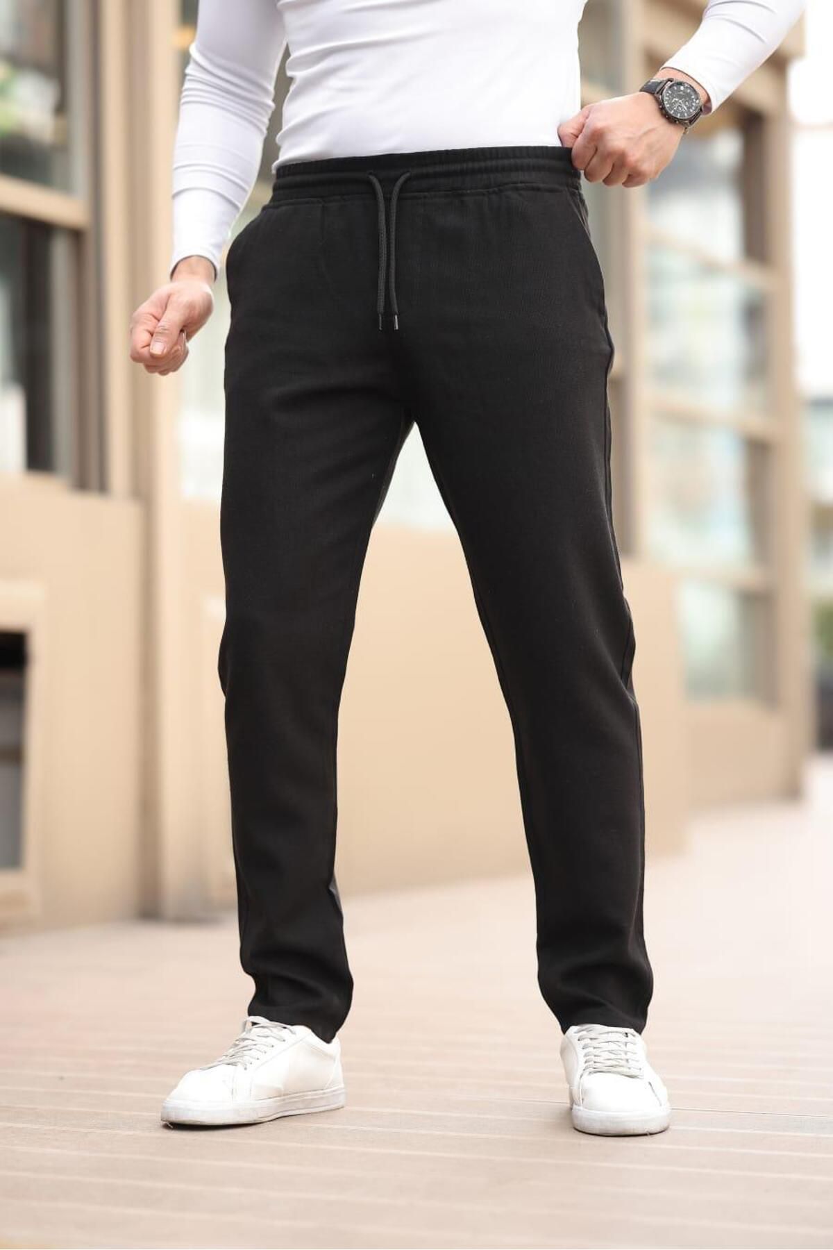 Afri Düğmesiz Düz Kumaş Siyah Jogger Pantolon