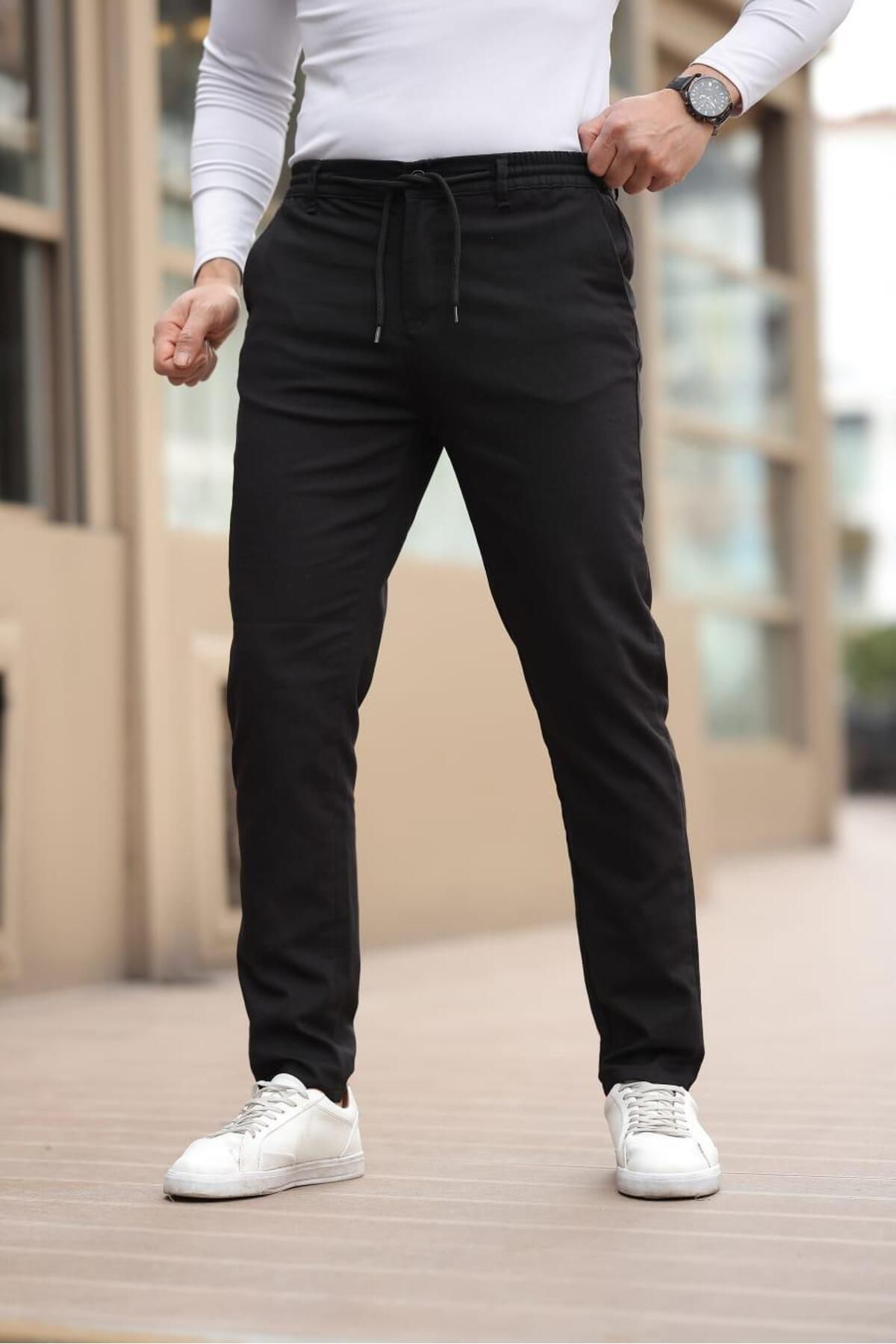 Afri Keten Kumaş Erkek Siyah Jogger Pantolon