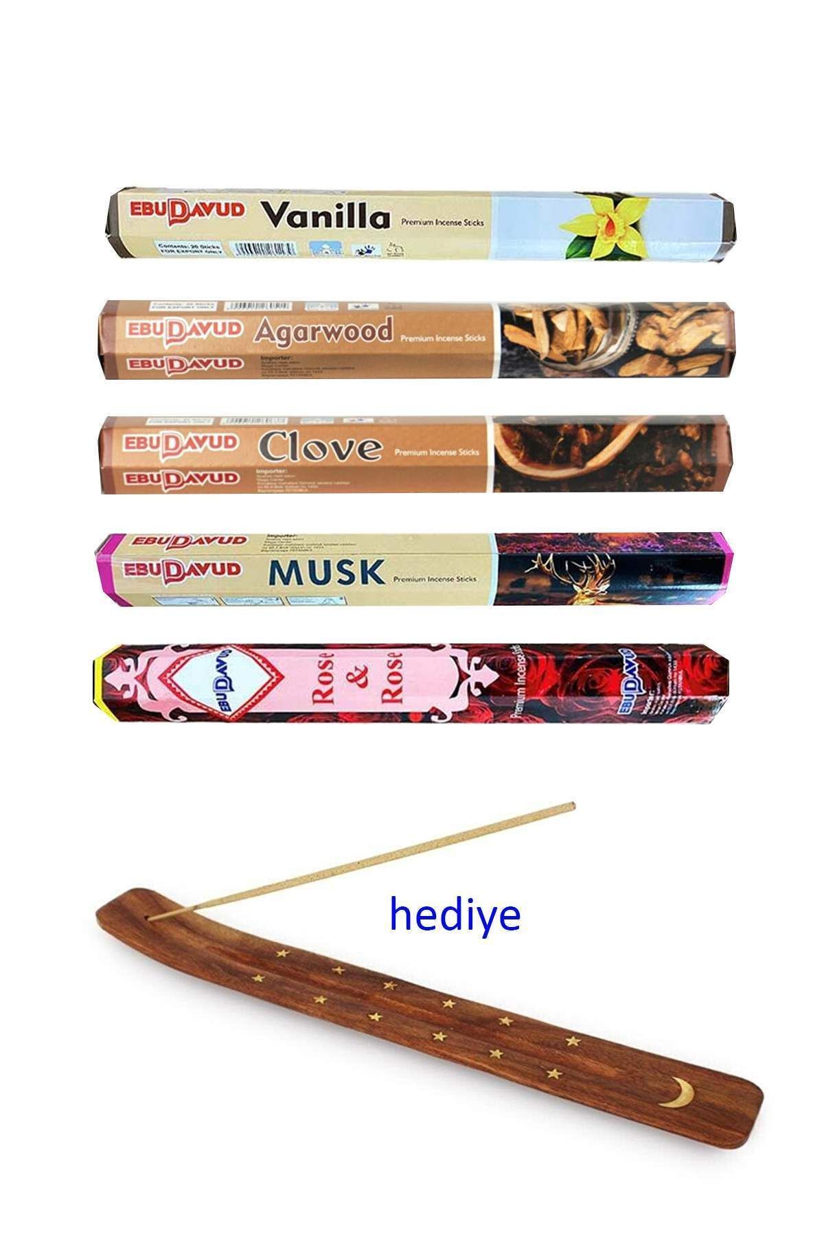 Mestore 5 Paket 20 Çubuklu Tütsü Vanilla - Musk - Clove - Wood - Redrose - Kayık Hediyeli