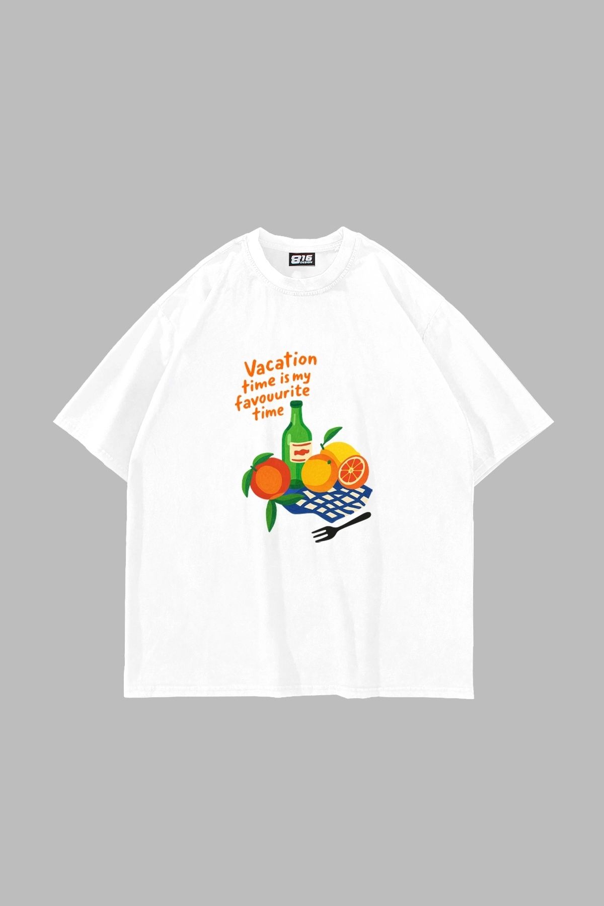 Sekizbiraltı Fruits Baskılı Oversize Unisex Beyaz Tshirt