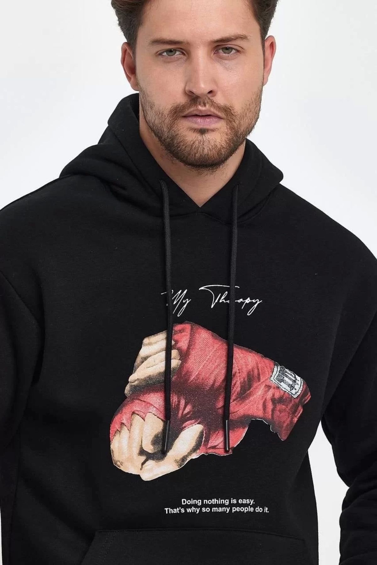 CVS Unisex Kapüşonlu Üç İplik Oversize Baskılı Sweatshirt - Siyah