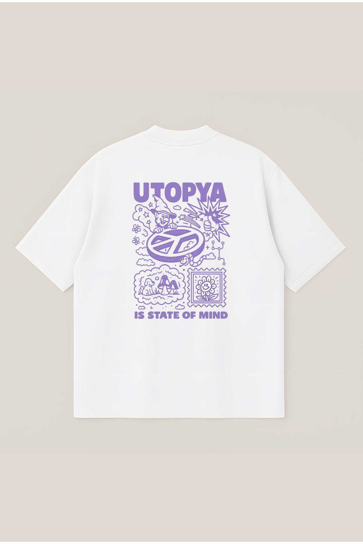 Moon Dancer Utopya Unisex Oversize Baskılı Boxy Fit Kalın Kumaşlı T-shirt