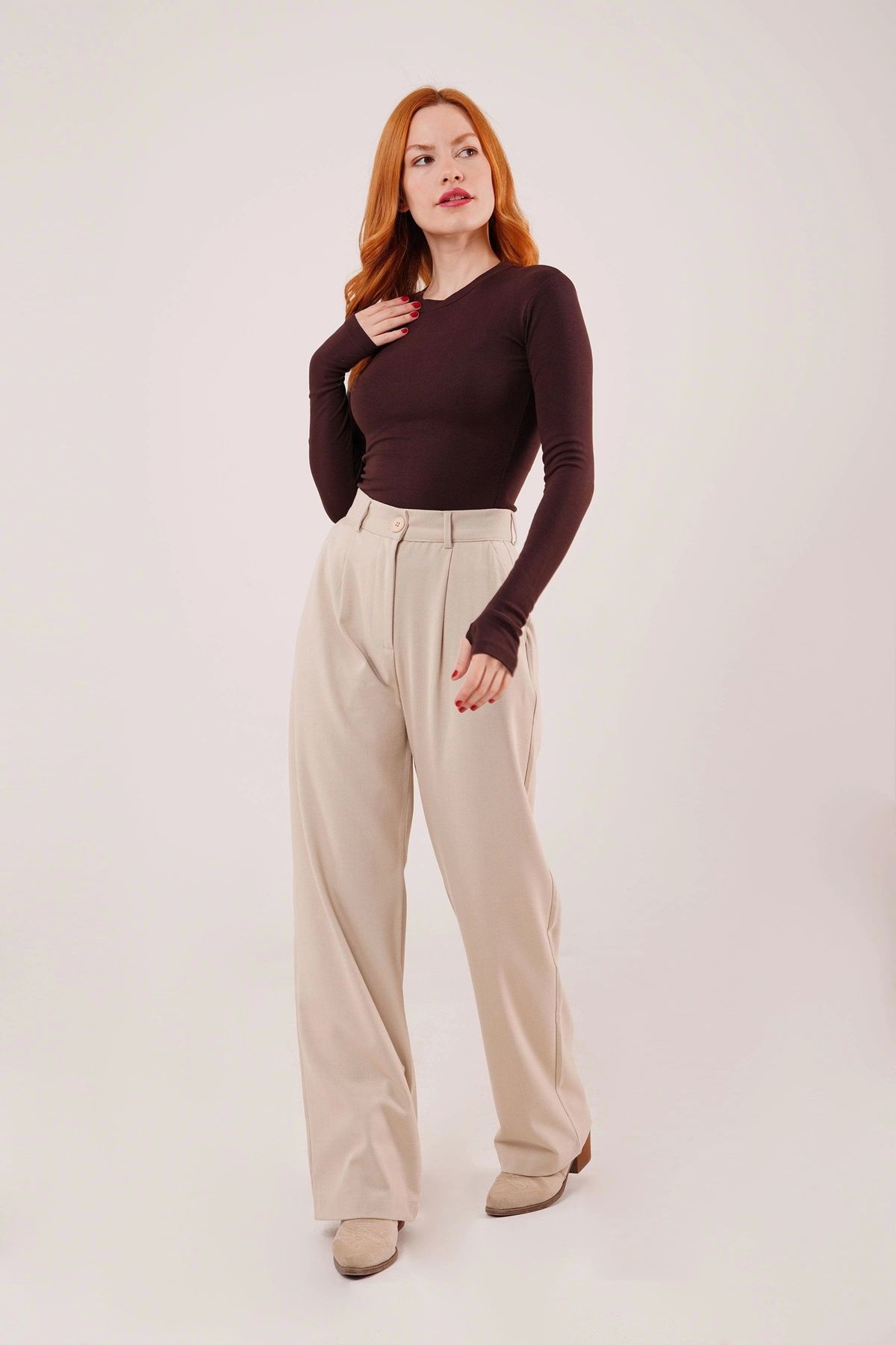 nedo7 Premium Model Oturtmalı Krem Pantolon