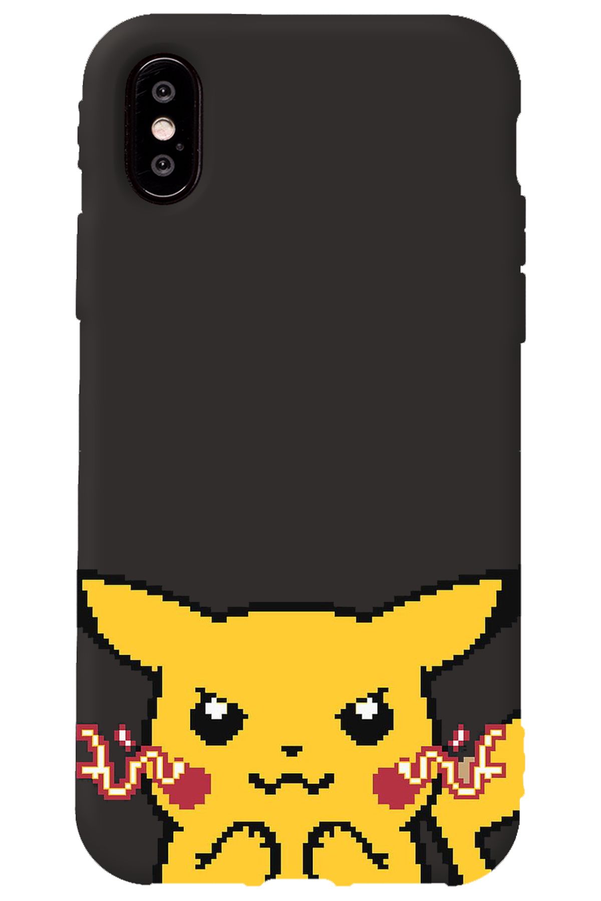 WANNA PROTECT iPhone XS Siyah İçi Kadife Pika Pixel Desenli Silikon Telefon Kılıfı