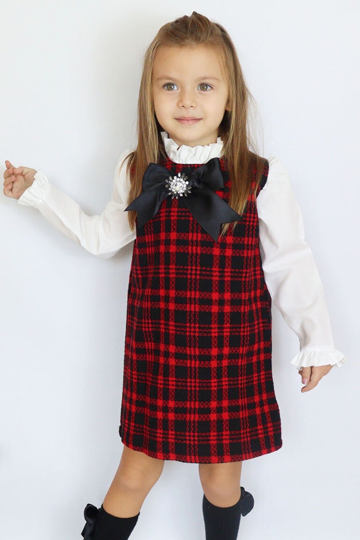 Parla Kids-Broșă roșie Vanessa pentru fete, rochie de Revelion cu mânecă lungă din Tweed 2