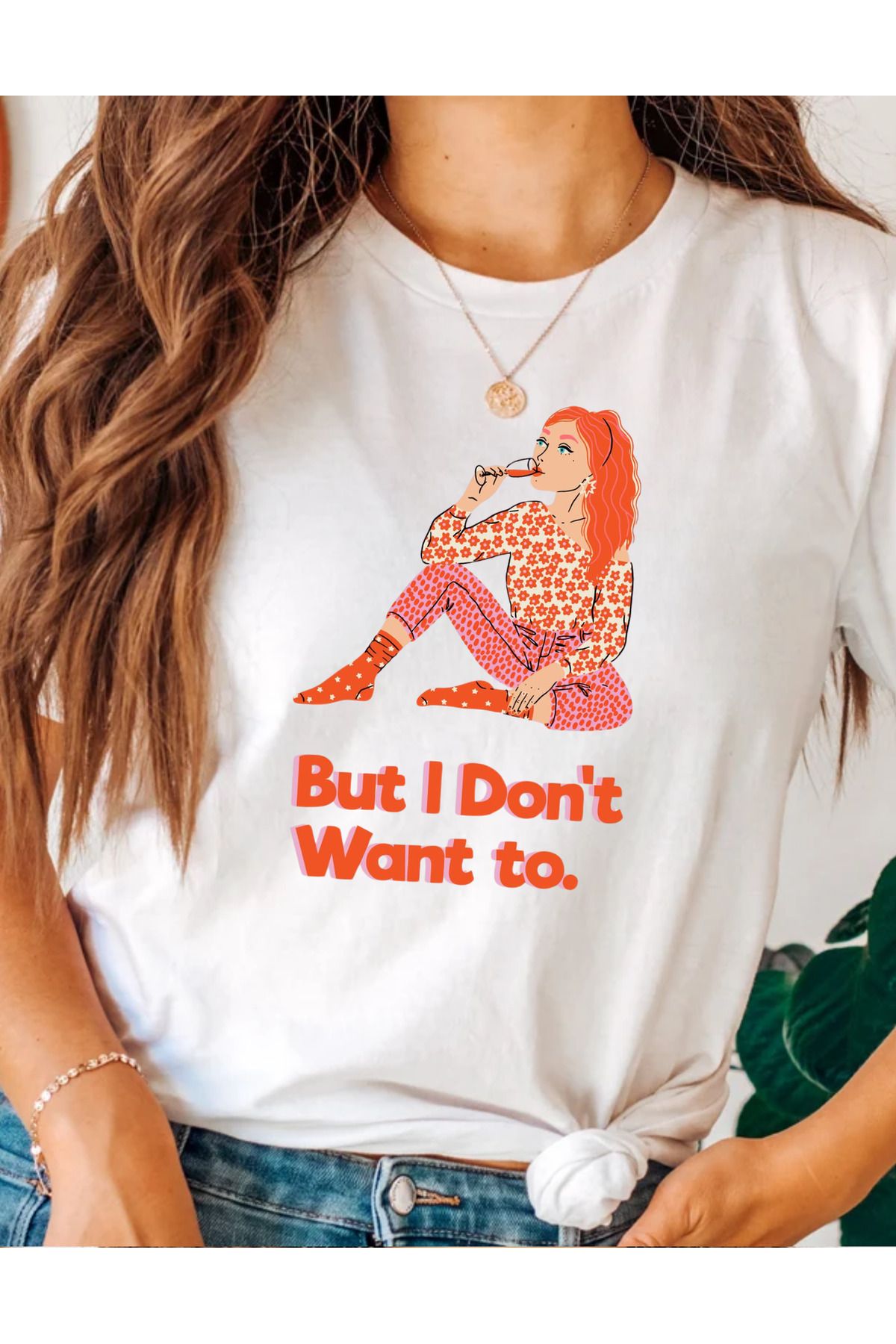 AEMİ Unisex But I Don't Want To Baskılı %100 Pamuk Oversize T-shirt