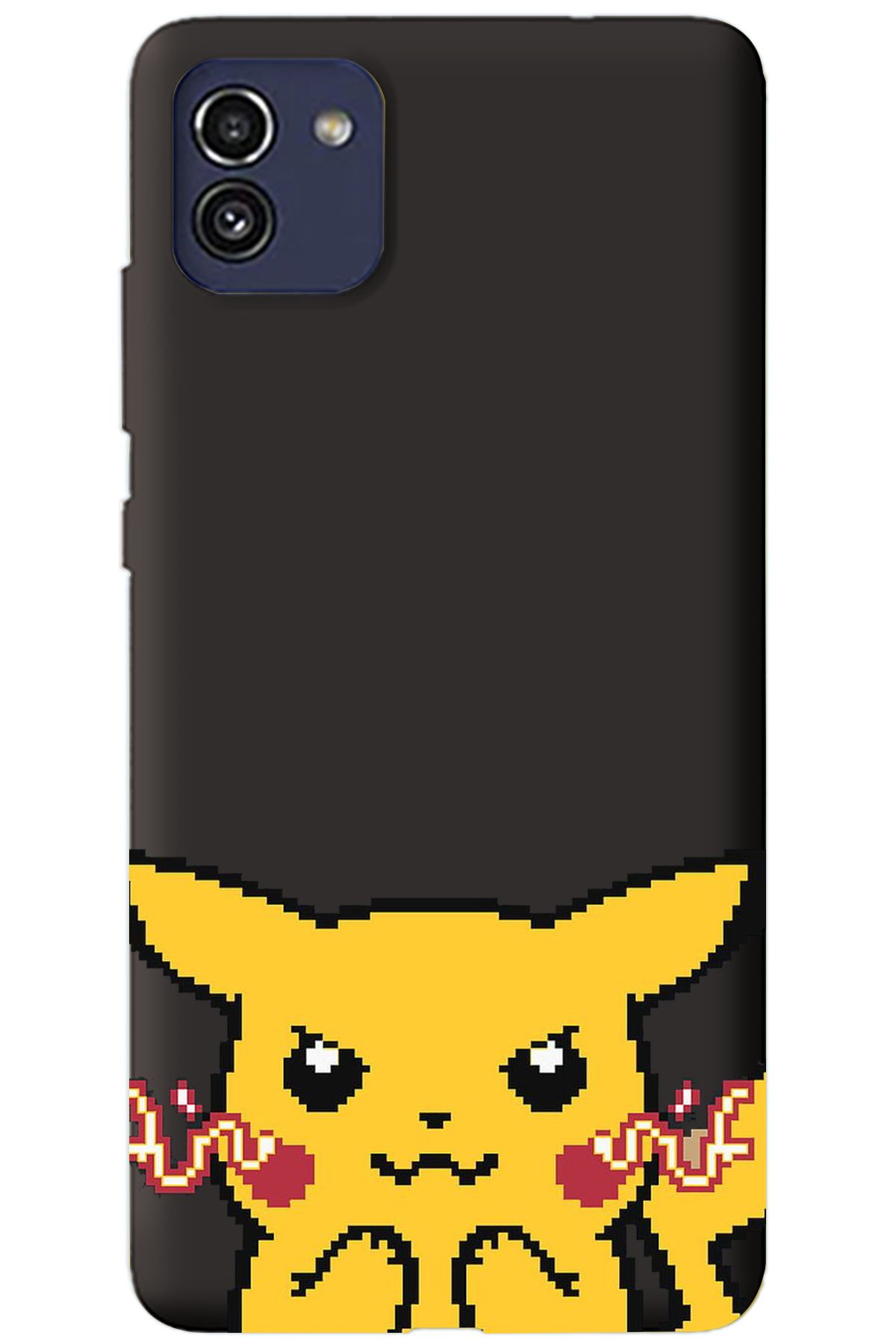 WANNA PROTECT Samsung A03 Siyah İçi Kadife Pika Pixel Desenli Silikon Telefon Kılıfı