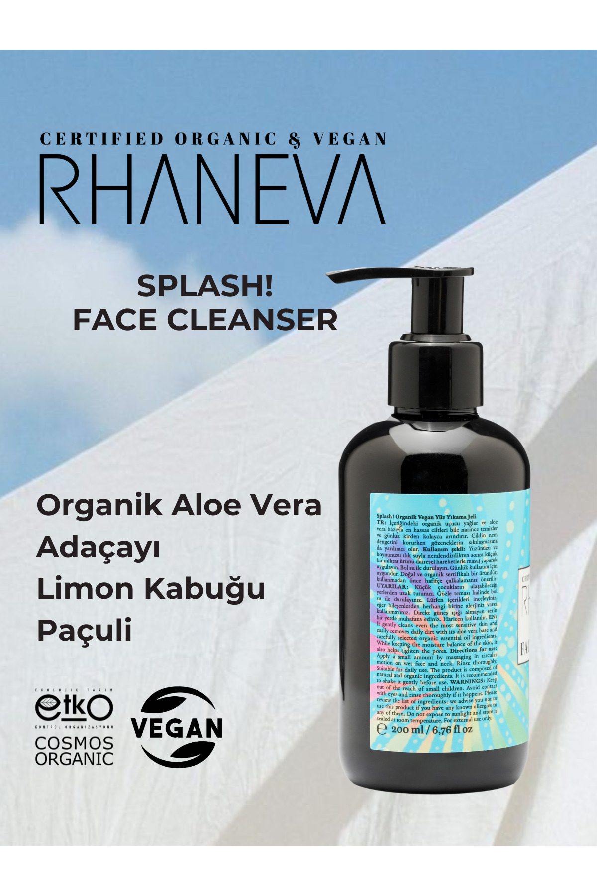 RHANEVA Splash Yüz Yıkama Jeli Organik Ve Vegan Sertifikalı 200 Ml