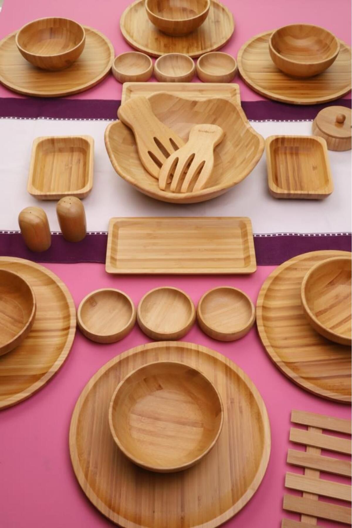 Atbyhome Bambu Glow 6 Kişilik 31 Parça Doğal Bambu Kahvaltı Takımı – Kahvaltı Seti Sunum Seti