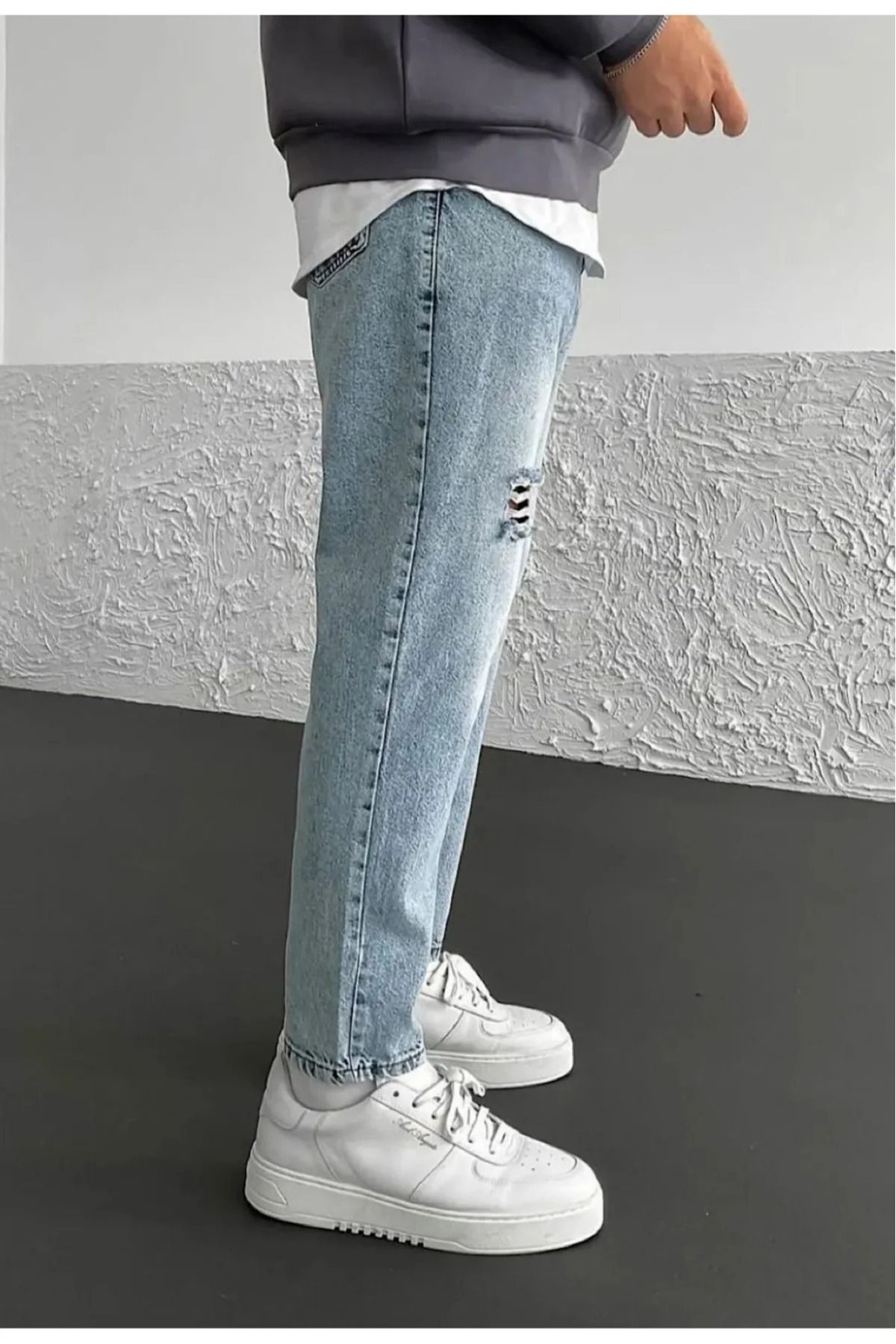 G Wear Mavi Renk Lazer İşlemeli Ve Taşlamalı Boyfriend Kot Pantalon
