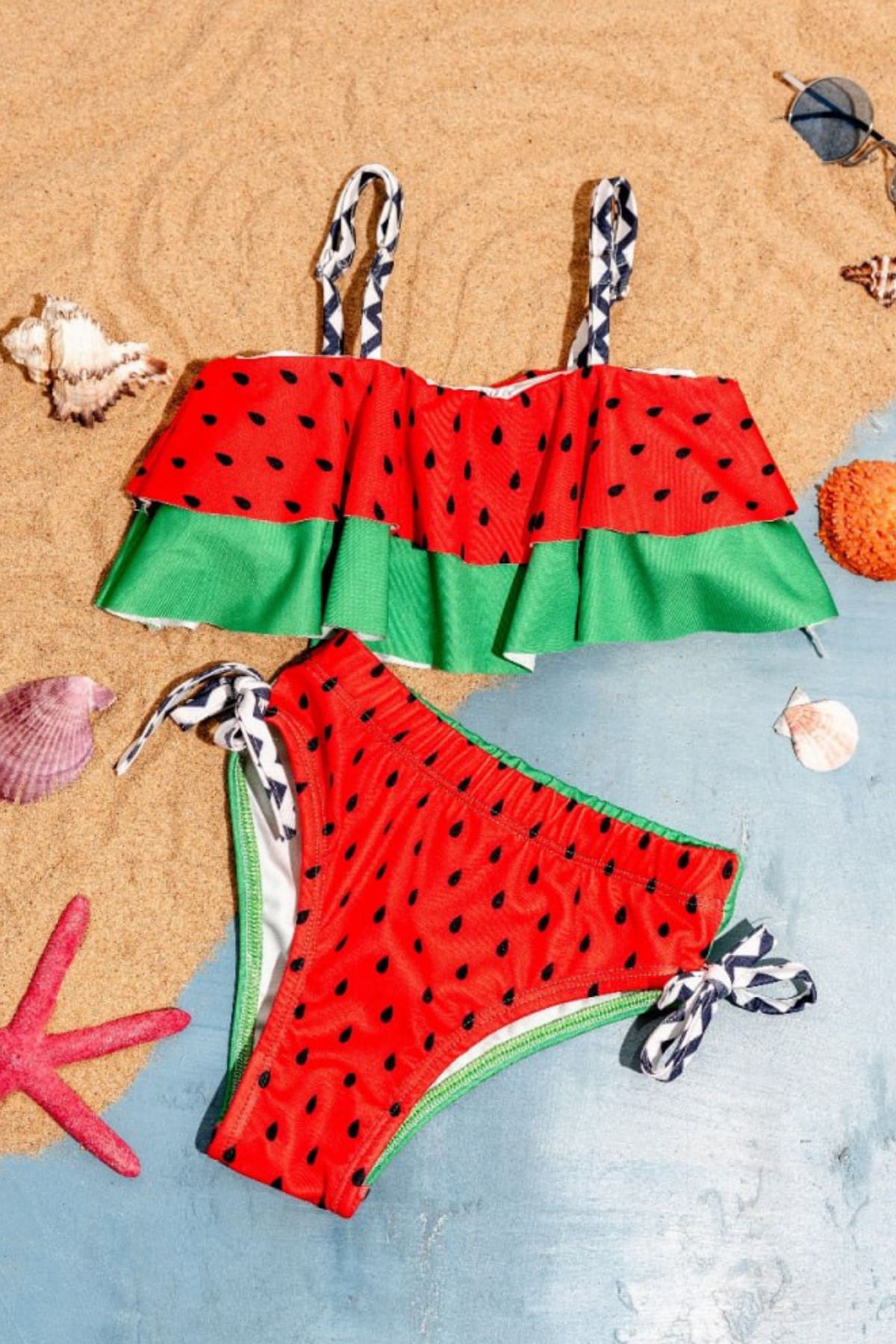 İYİBU Set De Bikini Pentru Fete Isobel - Set De Costume De Baie Din 2 Piese Cu Volane Cu Imprimeu De Căpșuni Femeie - 9 years