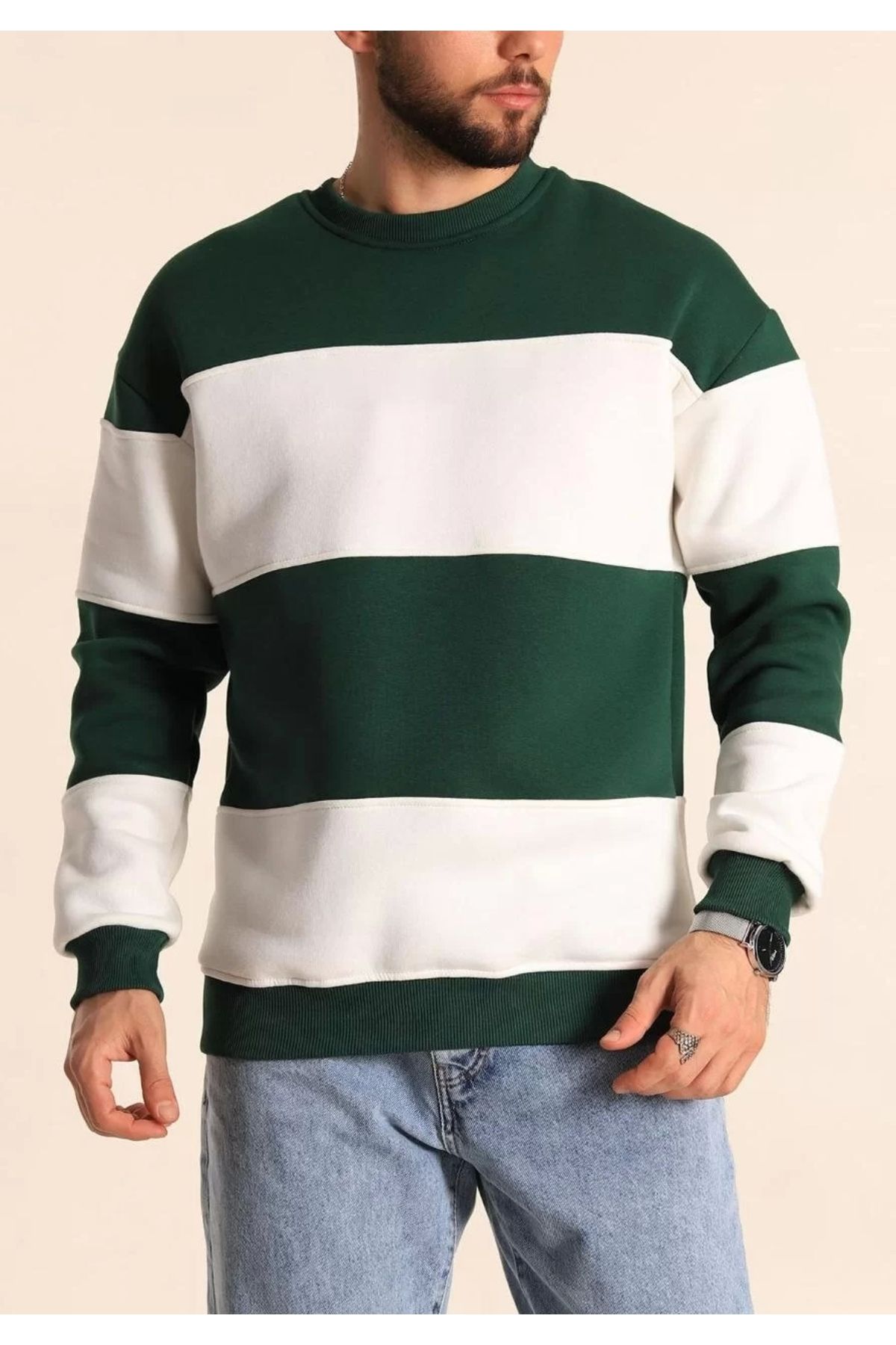 CVS Parçalı Bisiklet Yaka Baskılı SweatShirt - Yeşil