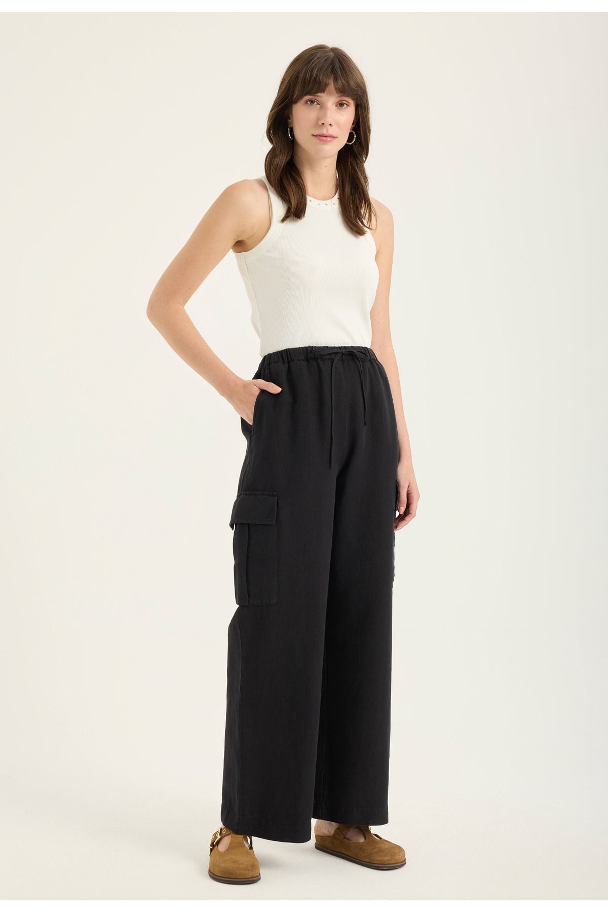 Masha Kate %100 Keten Kargo Pantolon