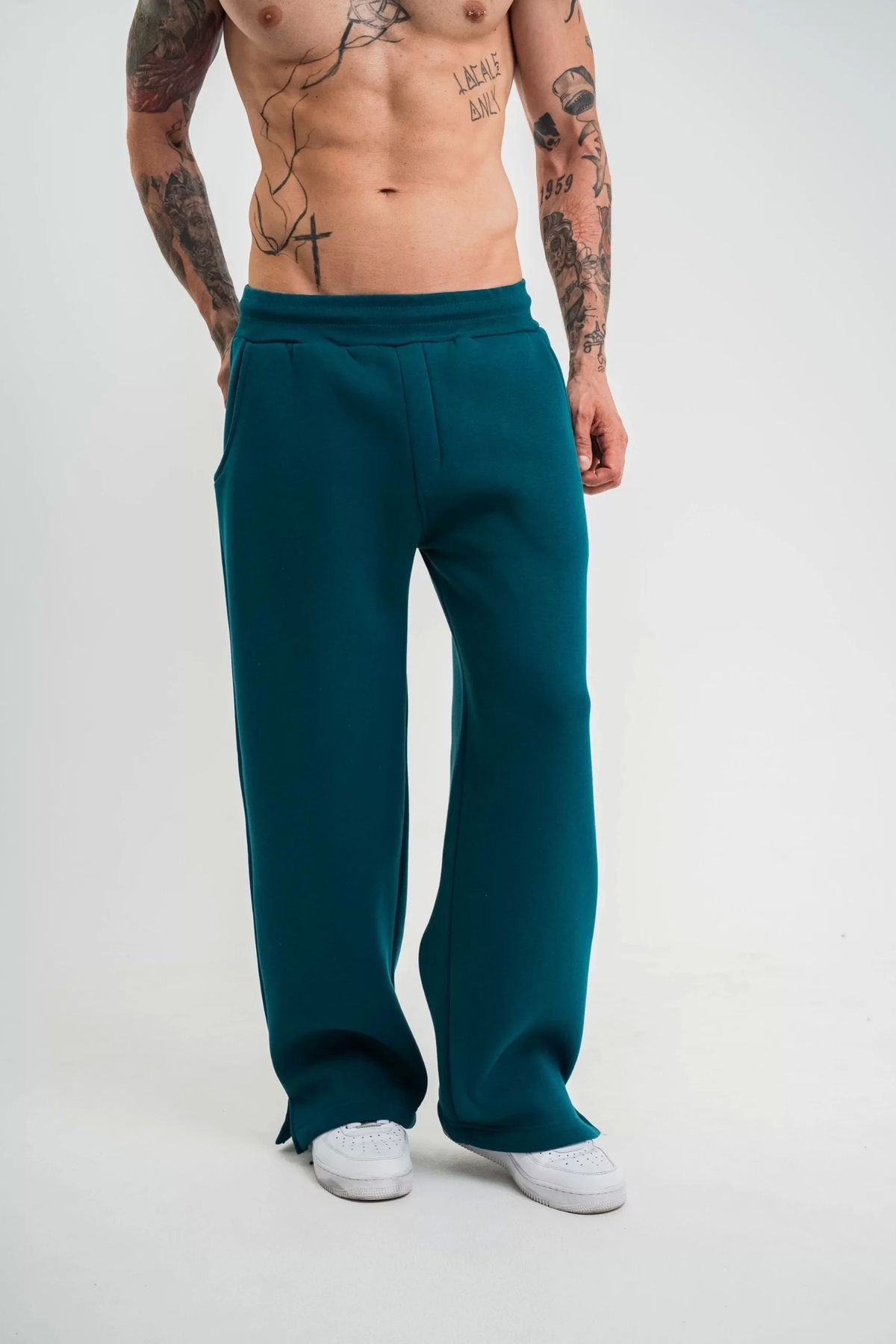 CVS Unisex Boru Paça Baggy Eşofman Pantolon - Koyu Deniz Yeşili