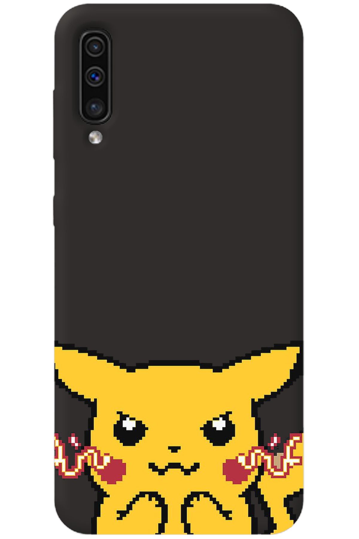 WANNA PROTECT Samsung Galaxy A70 Siyah İçi Kadife Pika Pixel Desenli Silikon Telefon Kılıfı