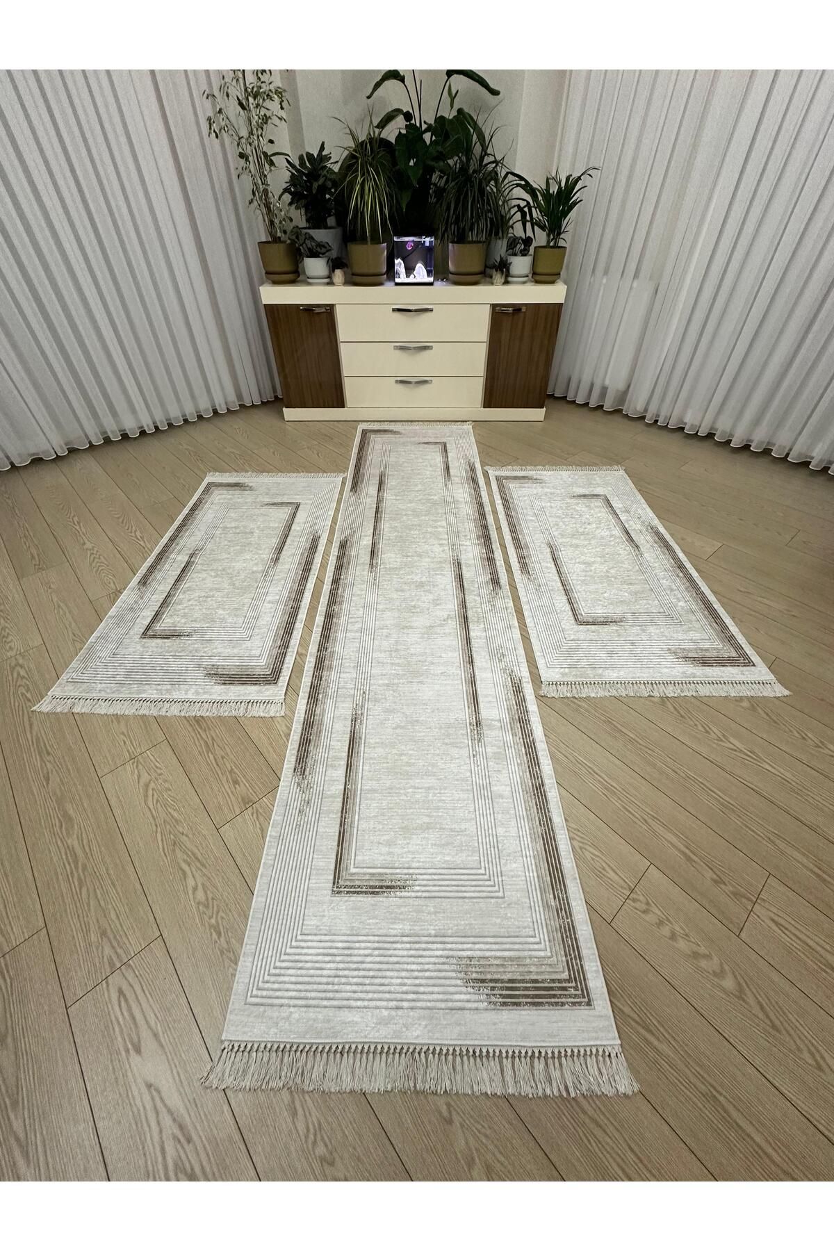 MODKLAS Kaymaz Taban 3 'lü Yatak Odası Halı Takımı 2 Adet 80x150 cm 1 Adet 80x300 cm