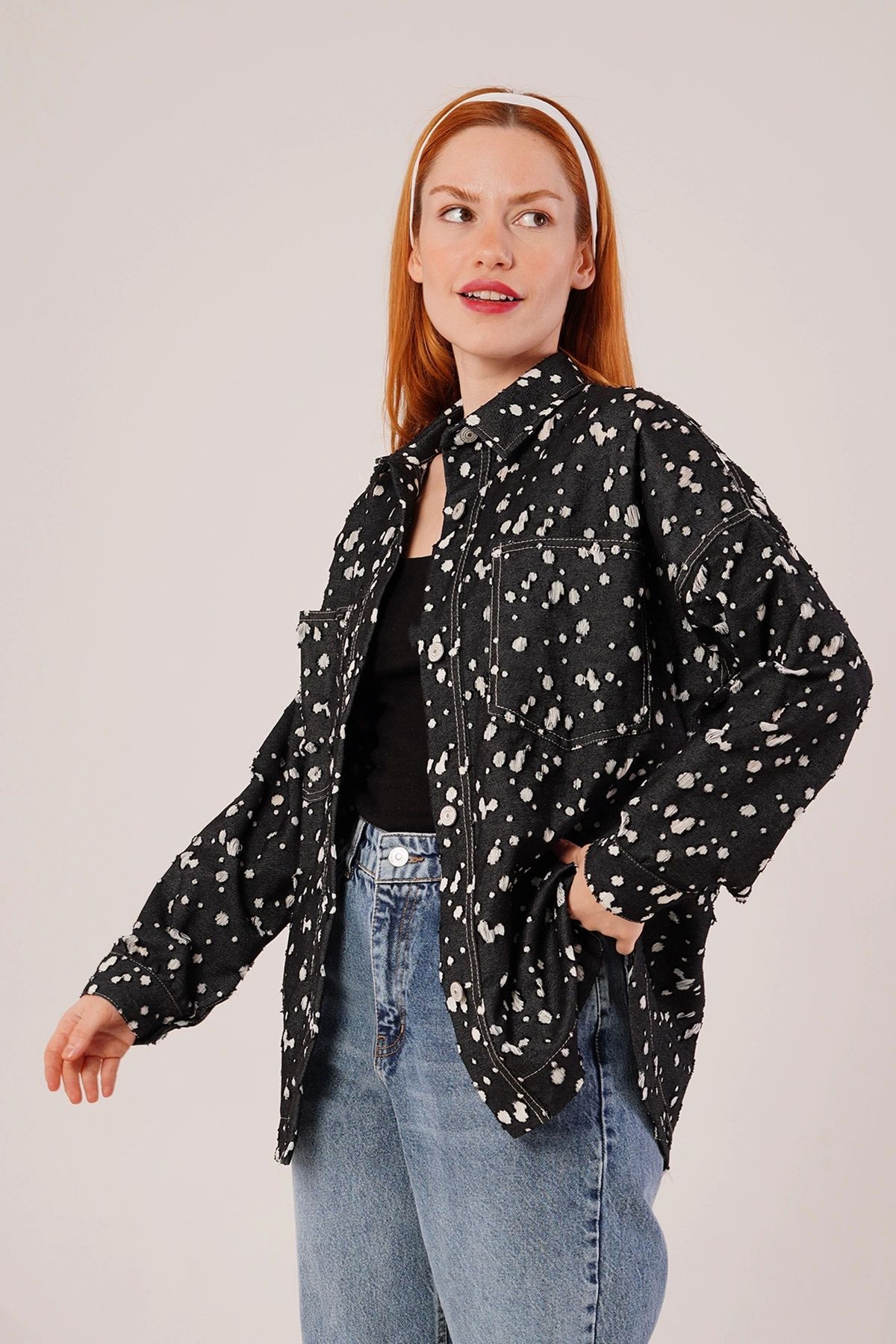 nedo7 Eskitme Görünümlü Denim Siyah Gömlek