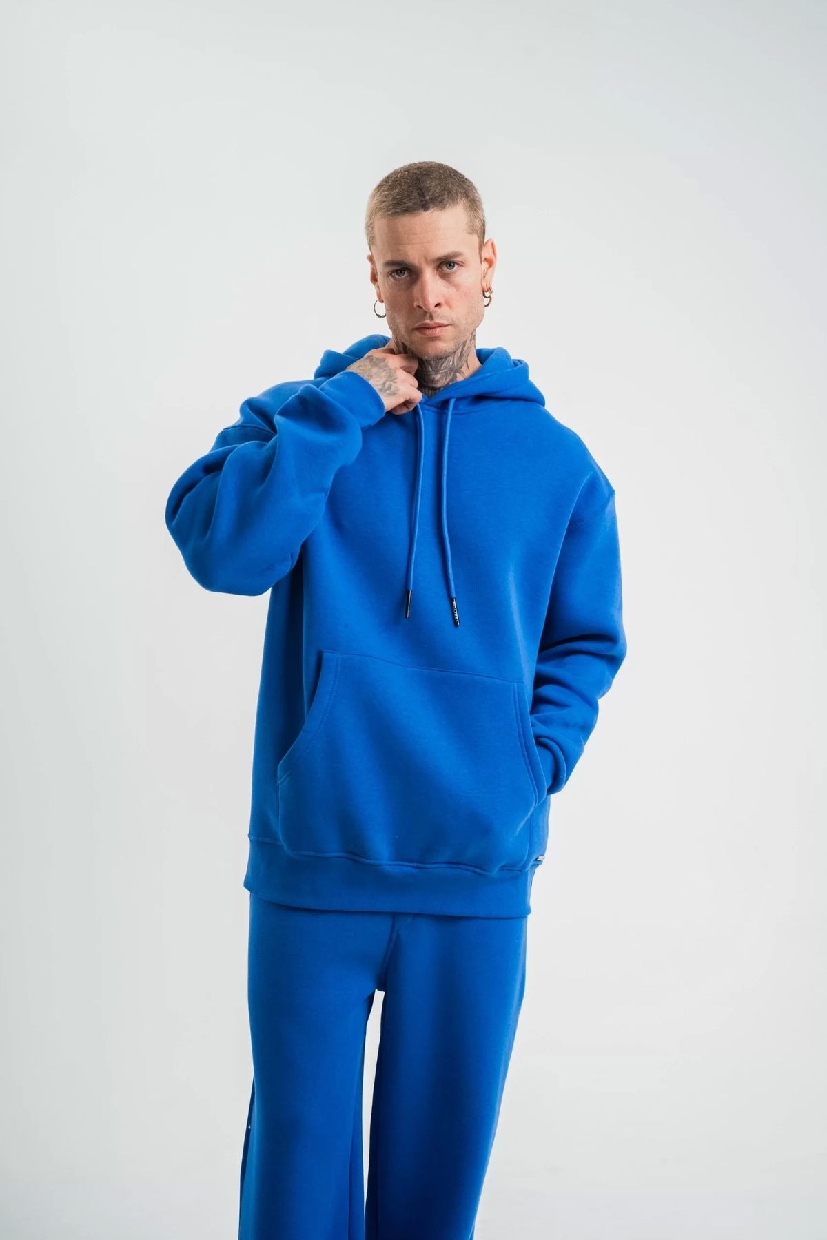 CVS Unisex Double Oversize Kapşonlu Basic SweatShirt - Mavi