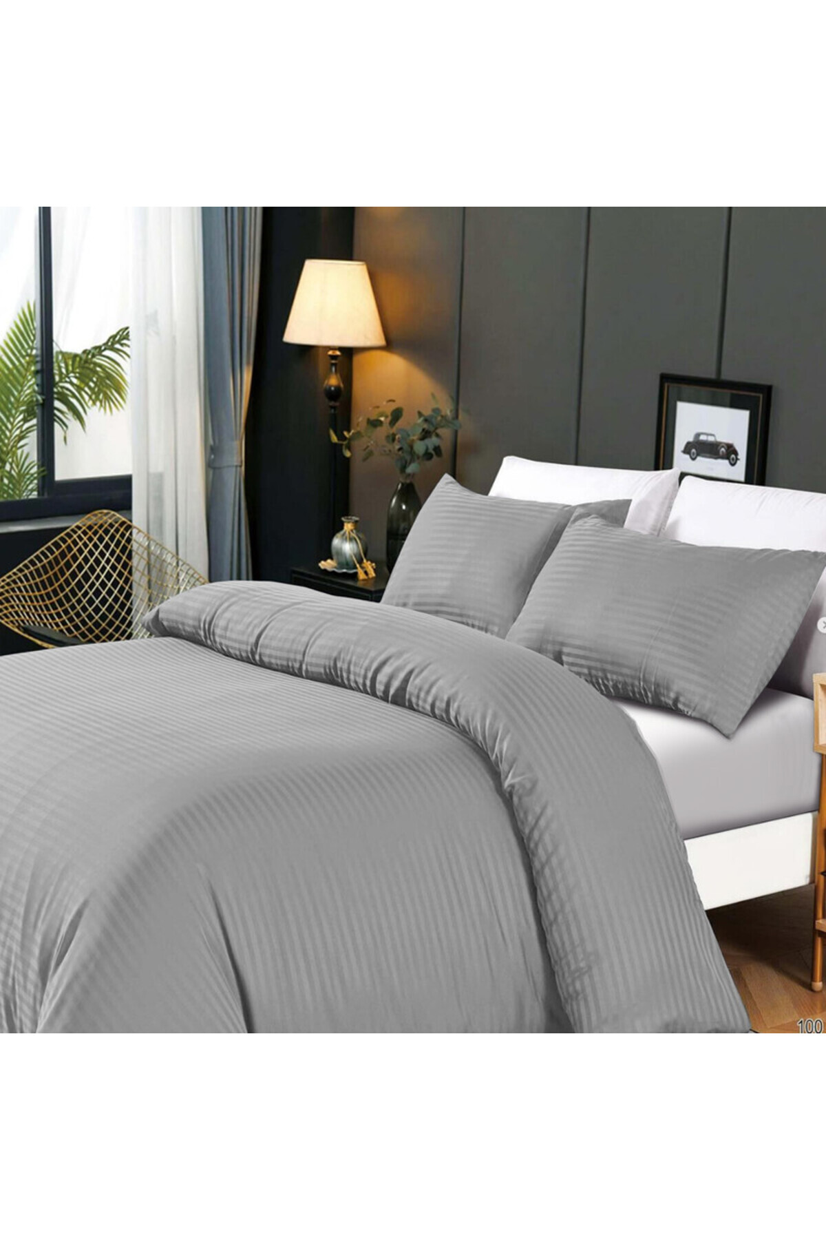 Hotel Linen Klub-3-Piece Duvet Cover Set, 100% Cotton Stripe Sateen Fabric, Silver 1