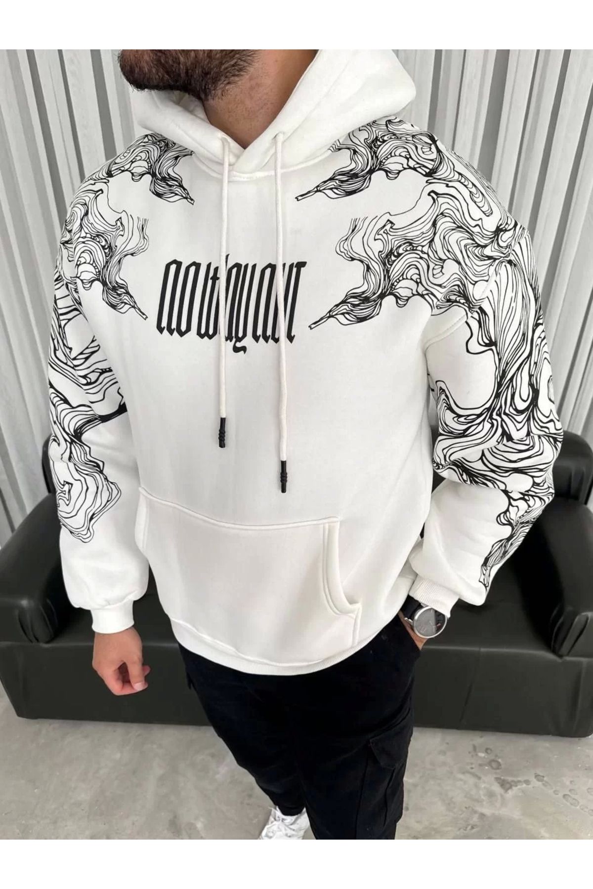 CVS Kapşonlu Üç İplik Baskılı SweatShirt - Beyaz