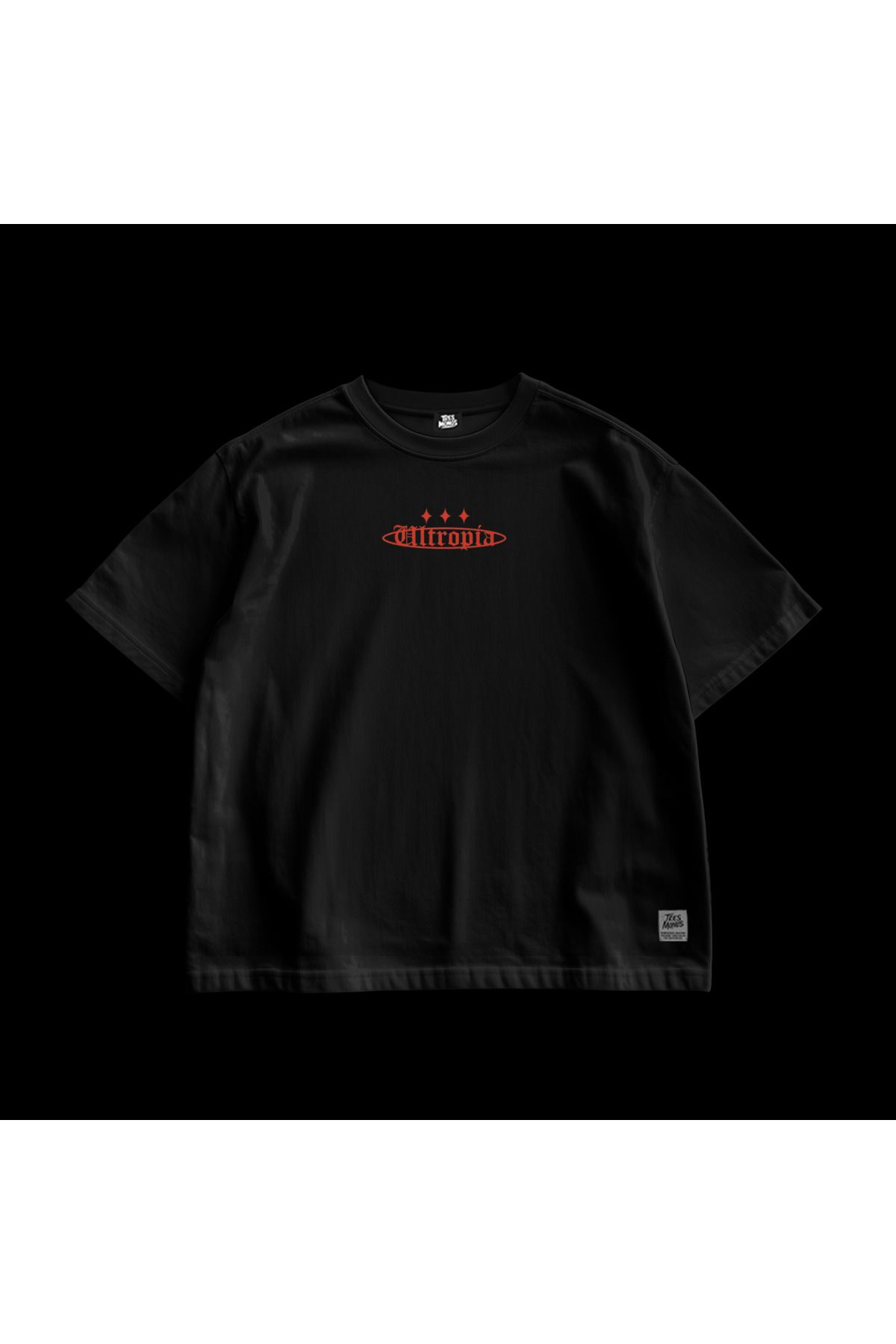 TresMonos Sırt Detay Baskılı Oversize Kısa Kesim Pamuklu Salaş Unisex Siyah Tişört