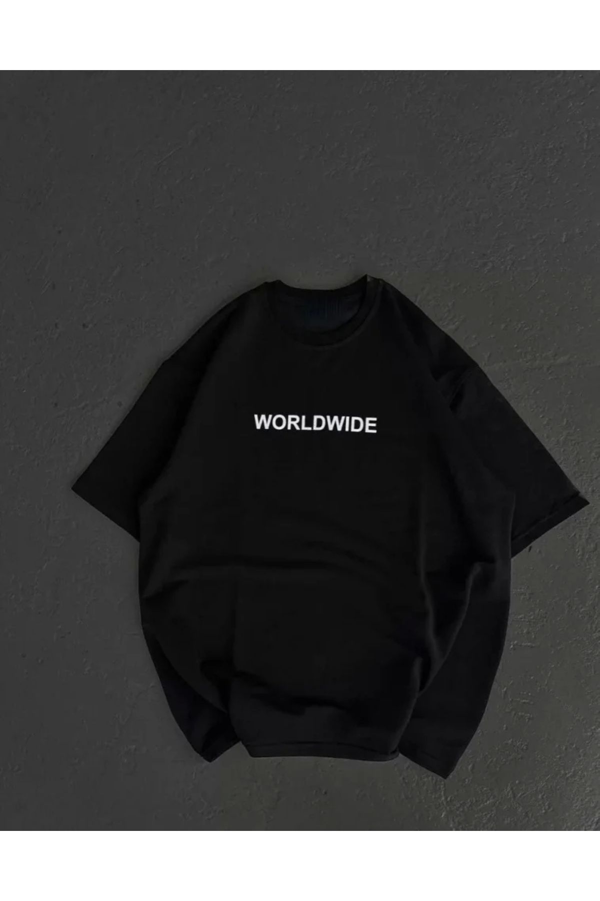 nedo7 Unisex Bisiklet Yaka Baskılı Oversize T-Shirt - Siyah