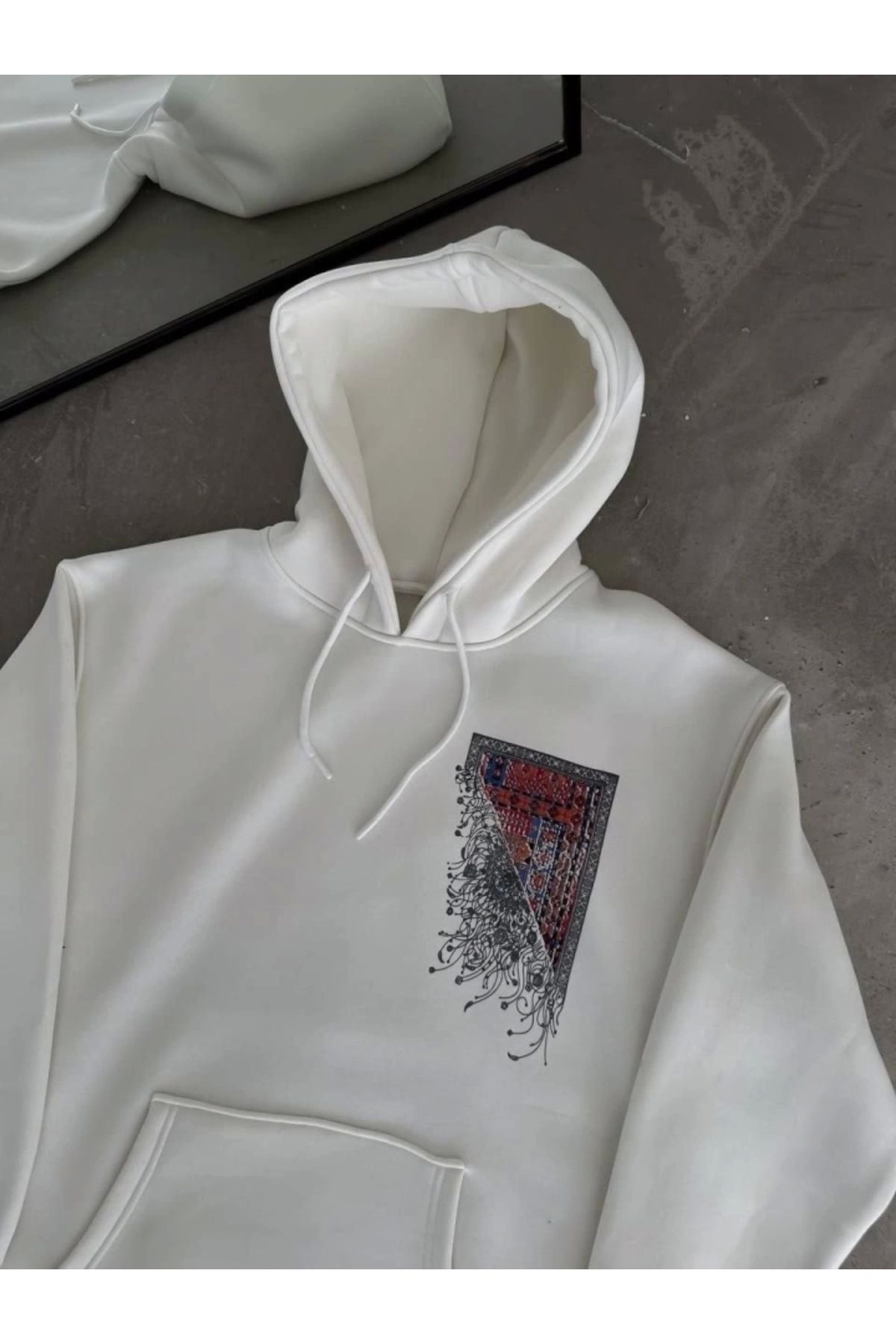 nedo7 Uzun Kol Kapşonlu Ön Ve Arka Baskılı SweatShirt - Beyaz