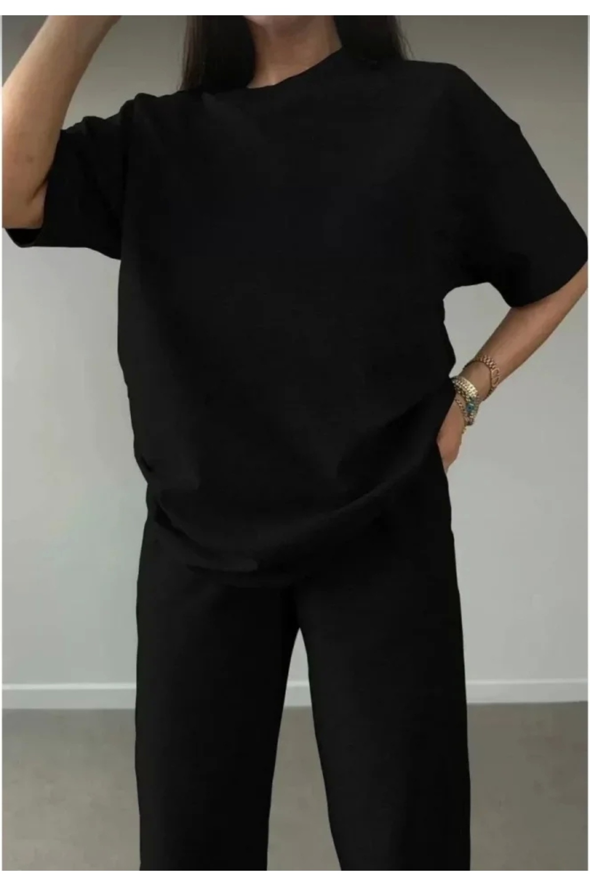 nedo7-Unisex Flat T-Shirt and Tracksuit Set - Black 3