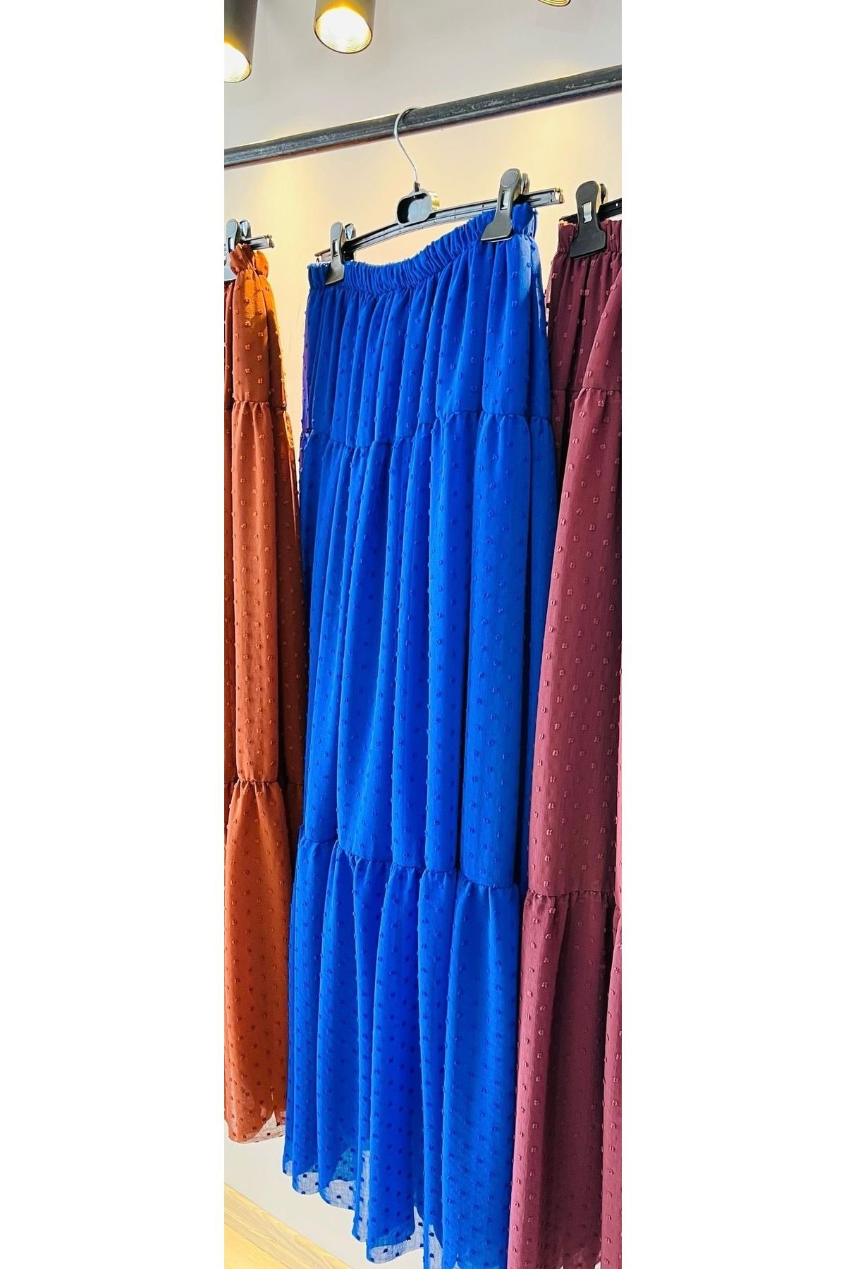 Butik Kadın Puantiyeli İçi Astarlı ŞİFON Etek Standart Beden