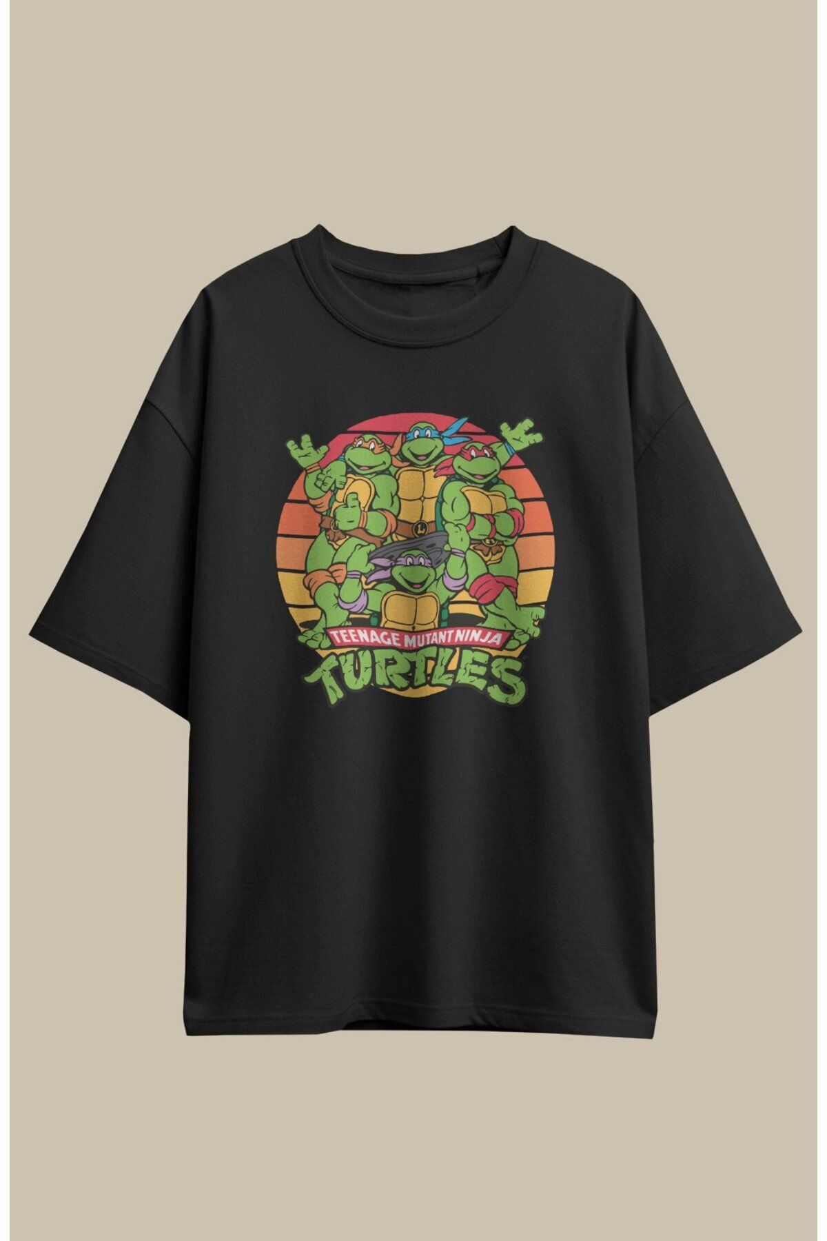 CNGZSHOP Unisex Ninja Kaplumbağa Baskılı Tişört, Oversize Çizgi Film Temalı T-Shirt