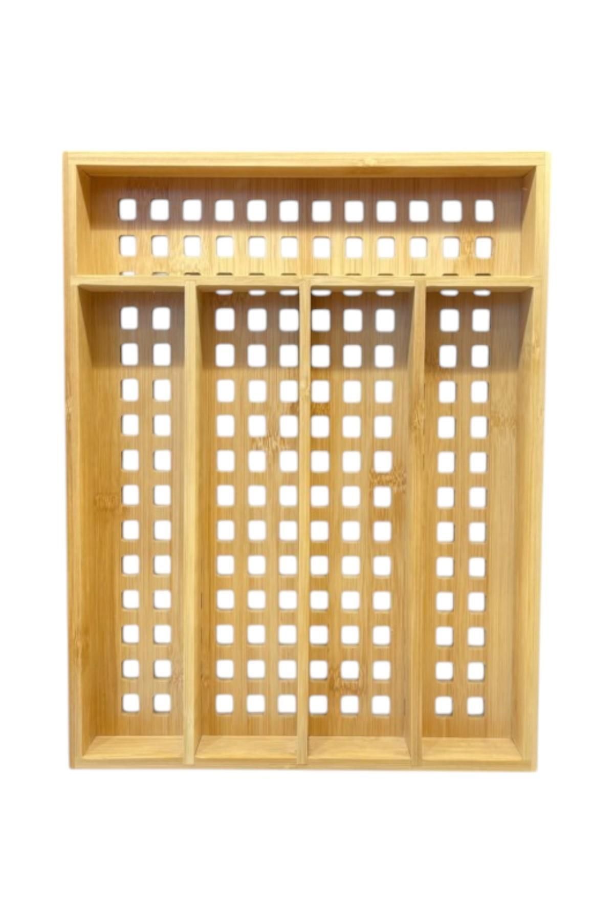 ALBETTO 5 bölmeli Bambu Çekmece Düzenleyici, Kaşıklık Delikli Model 25*33cm