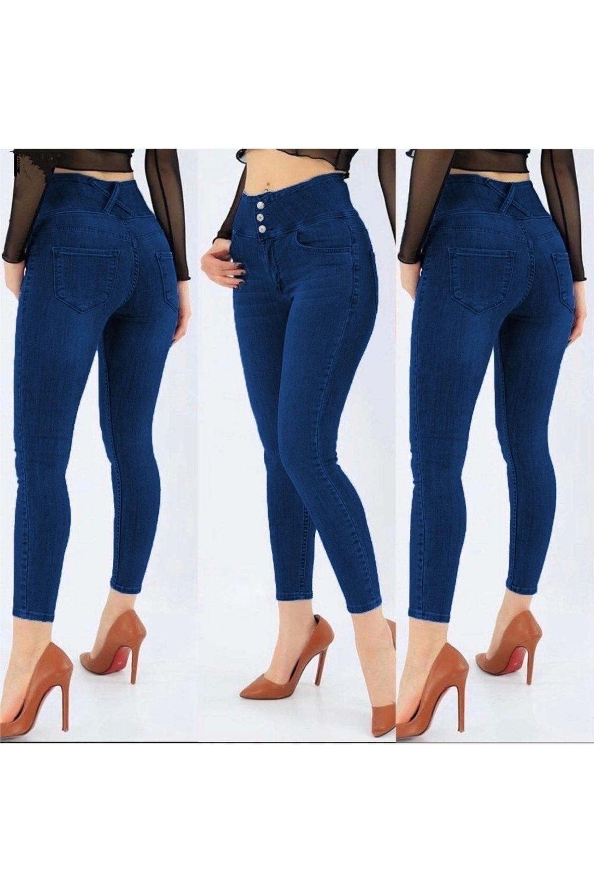 nedo7 Yüksek Bel Likralı Jean Pantolon 90 Cm