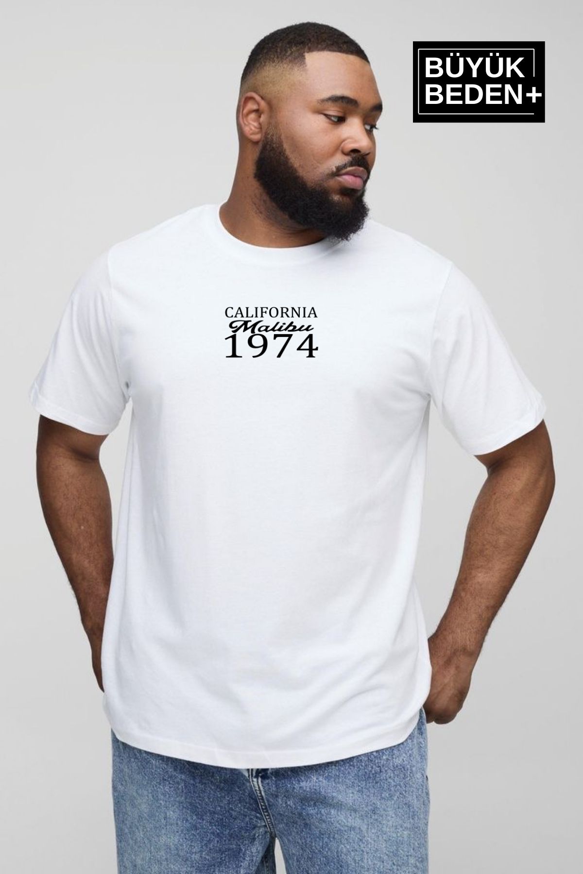 Superlife Süperlife Erkek Büyük Beden California 1974 Baskılı Bisiklet Yaka Tshırt SPR25BTS906