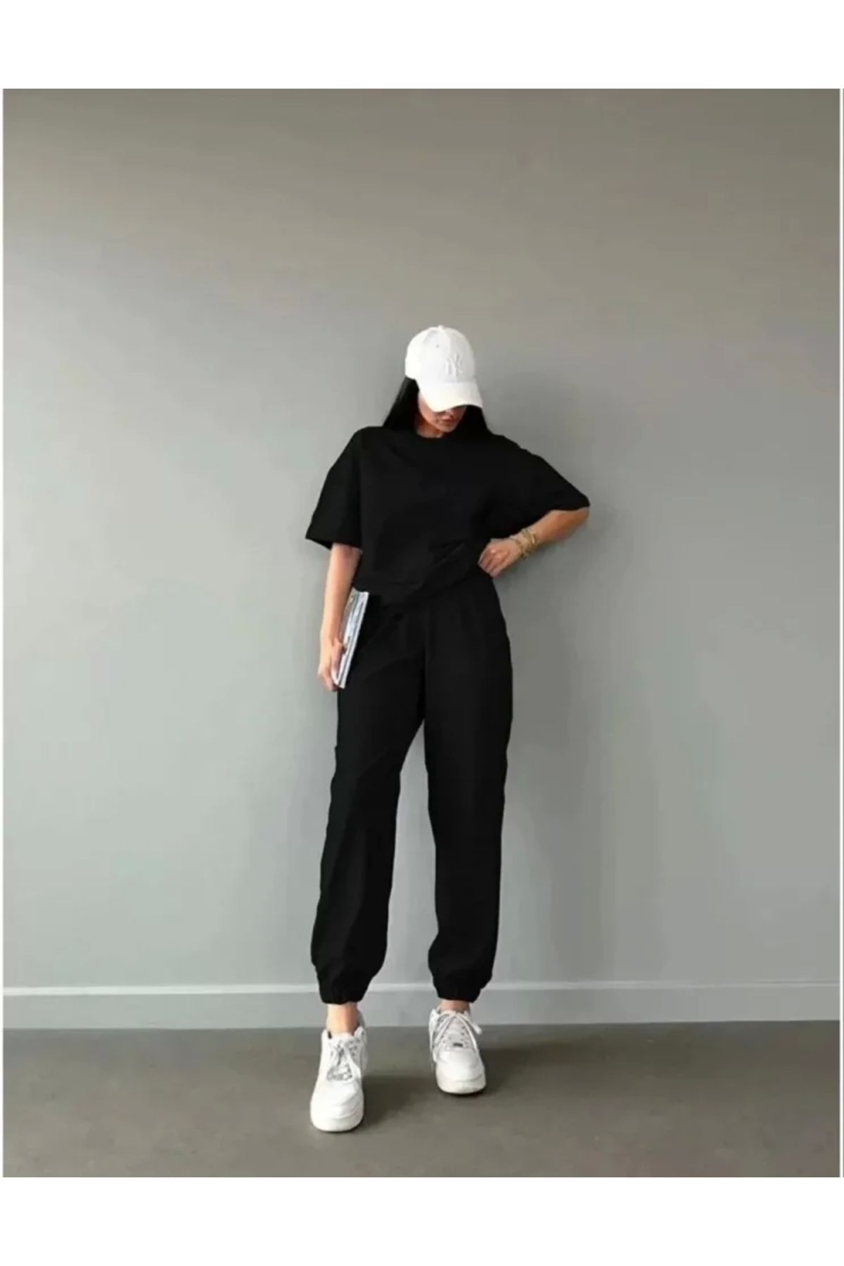 nedo7 Unisex Düz T-Shirt Ve Eşofman Takımı - Siyah