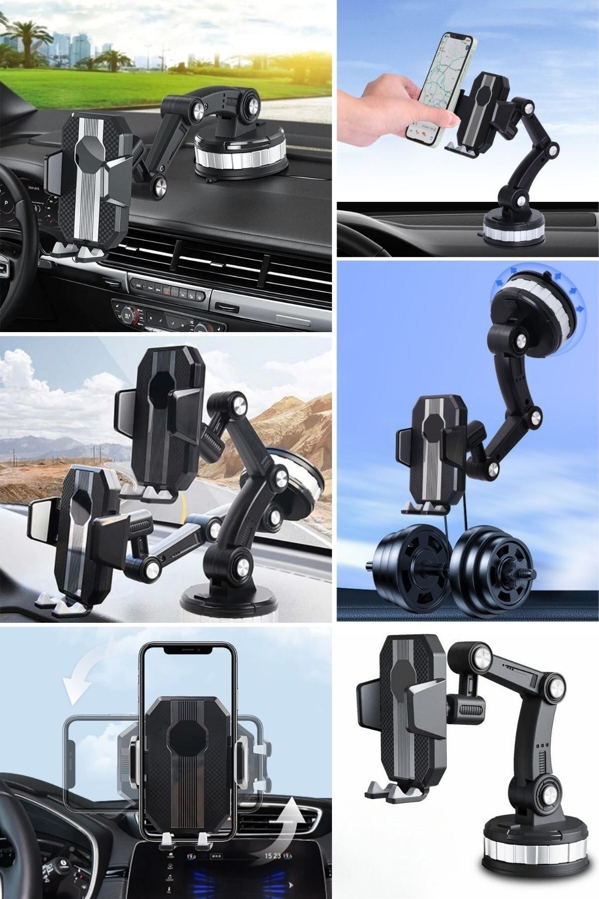 COLLECTİON araç telefon tutucu 360 Derece Dönebilen Jel Vantuzlu Cama Takılabilen Güçlü Ayarlanabilir Araç iç
