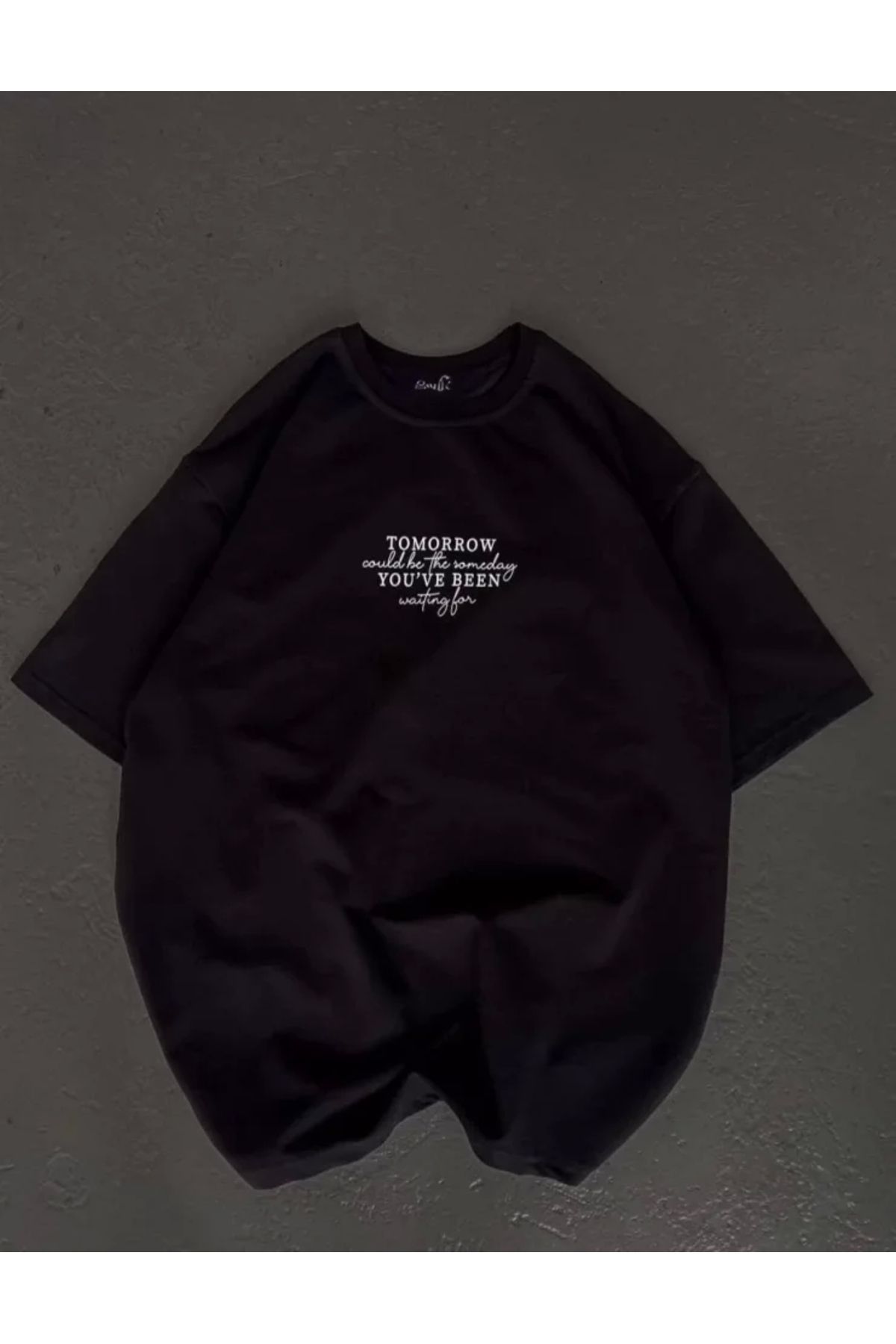 nedo7 Unisex Bisiklet Yaka Baskılı Oversize T-Shirt - Siyah