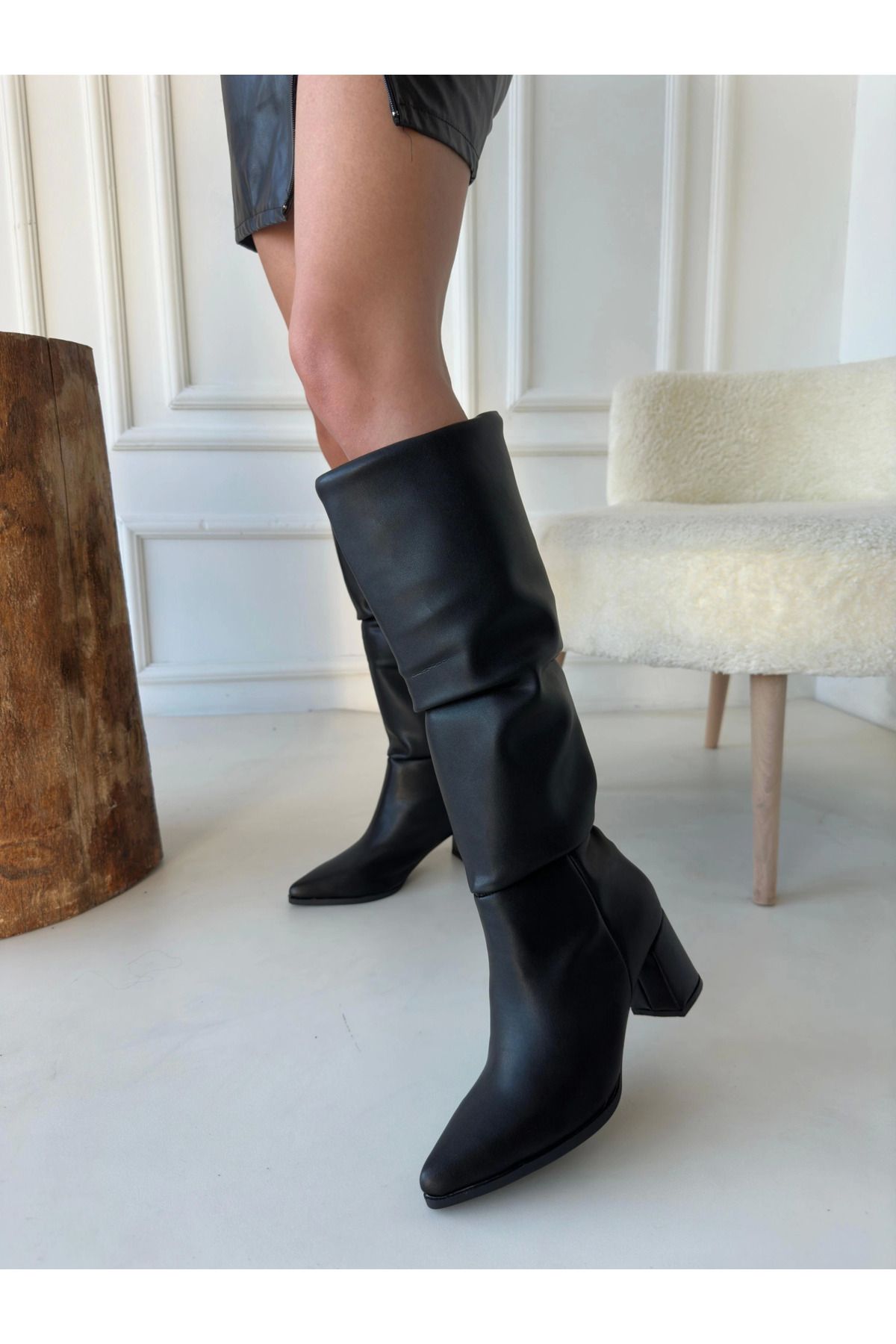 Shop58 Pitay Siyah Cilt Topuklu Çizme
