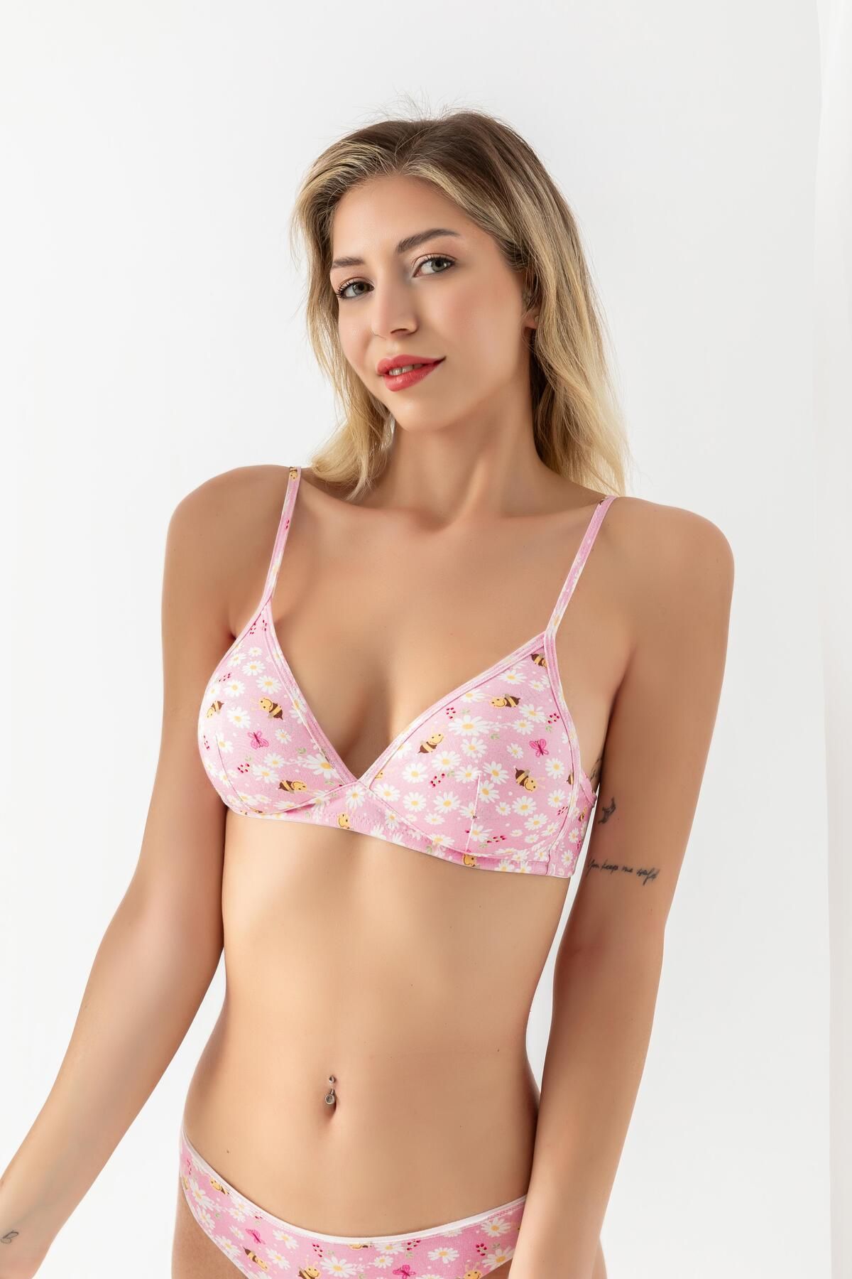 Shop58 Pamuklu Desenli, Üçgen Sütyen Pembe (mgp1961)