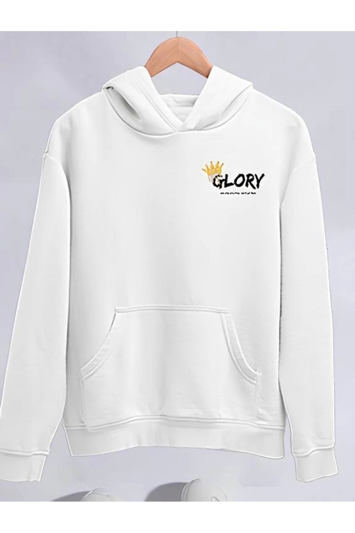 nedo7 Kışlık Üç İplik Kapşonlu SweatShirt - Beyaz