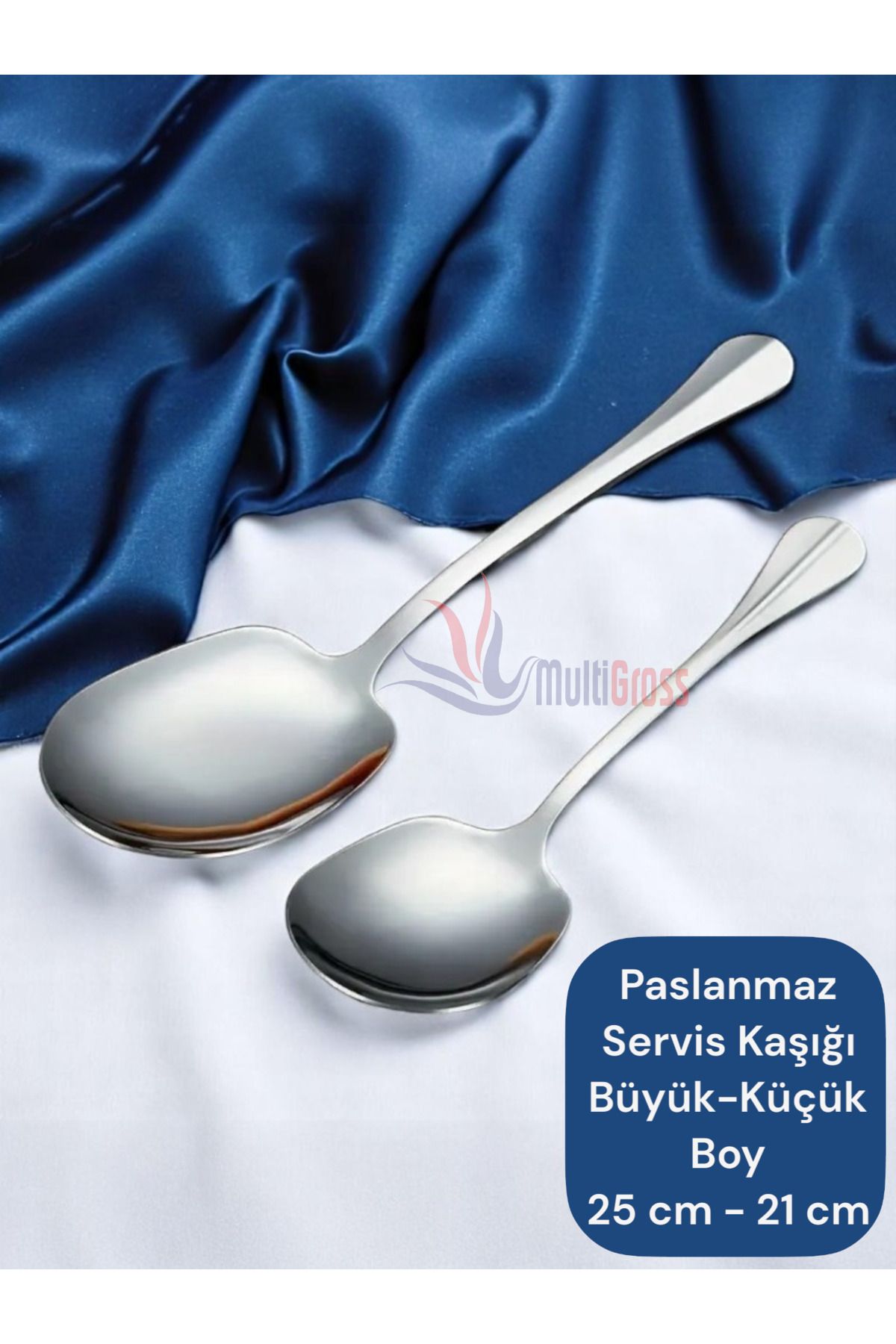 Multiamo Çelik 25 Cm- 21 cm 2 Adet Büyük Küçük Boy Servis Kaşığı / Sunum Kaşığı