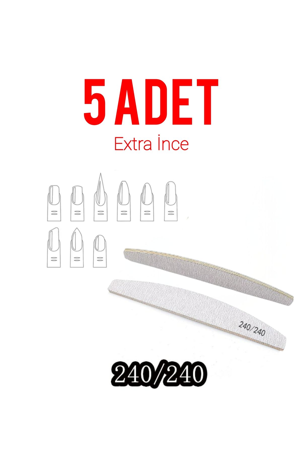 Beauty Box 5 Adet Profesyonel Tırnak Törpüsü Yarım Ay Kolay Tutuş Ergonomik Tasarım Extra İnce #240 Grit