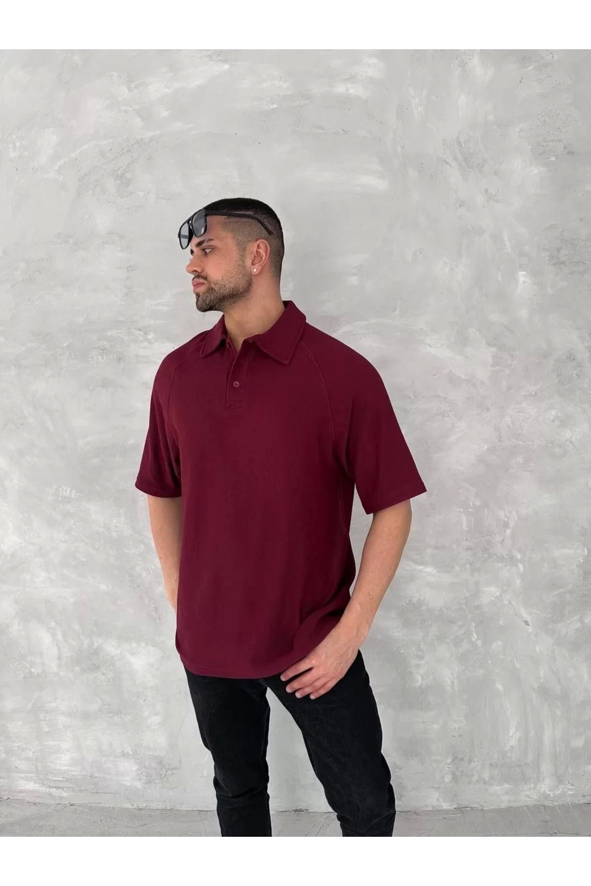 CVS Yakalı Patlı Kısa Kol T-shirt - Bordo