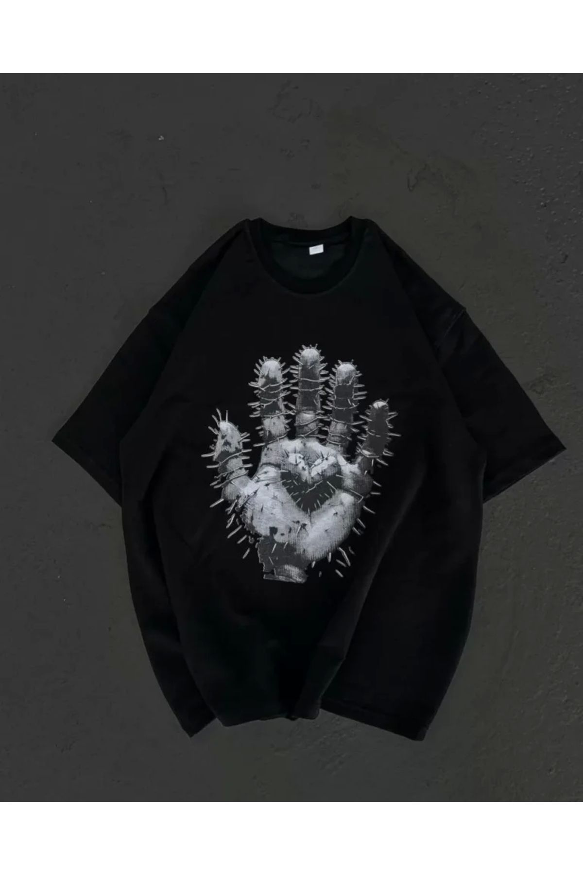 nedo7 Unisex Bisiklet Yaka Baskılı Oversize T-Shirt - Siyah