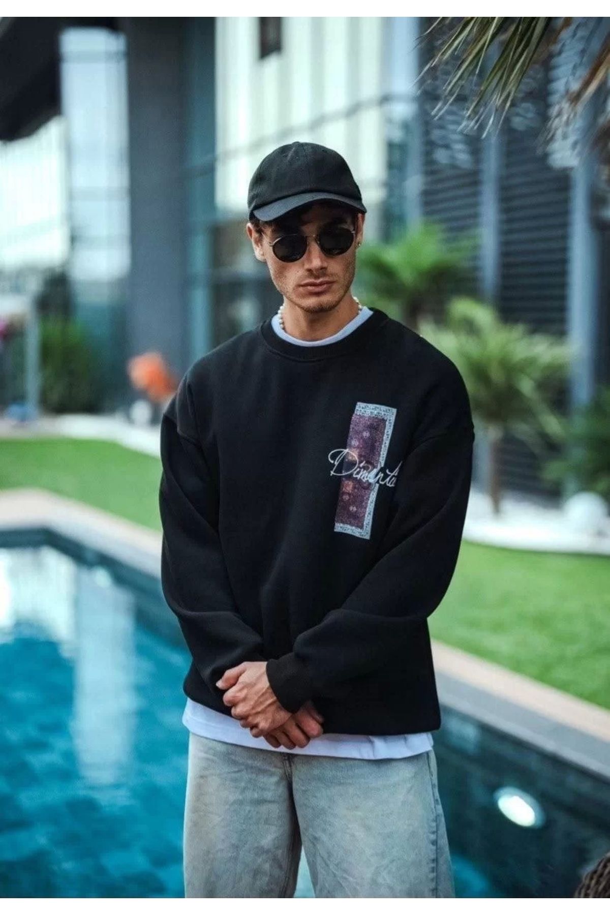 CVS Uzun Kol Bisiklet Yaka Ön ve Arka Baskılı SweatShirt - Siyah