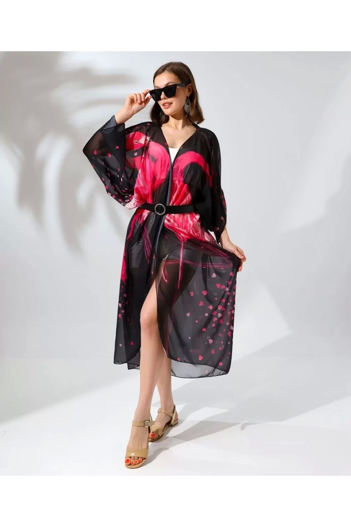 CVS Kadın Rahat Kesim Kemerli Şifon Kimono - Siyah